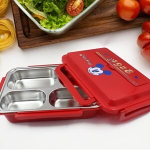 Cartoon Printed 4 Compartment Insulated Lunch Box Stainless Steel |Tiffin Box for Boys, Girls, School & Office Men for Microwave Freezer Safe Adult Ch