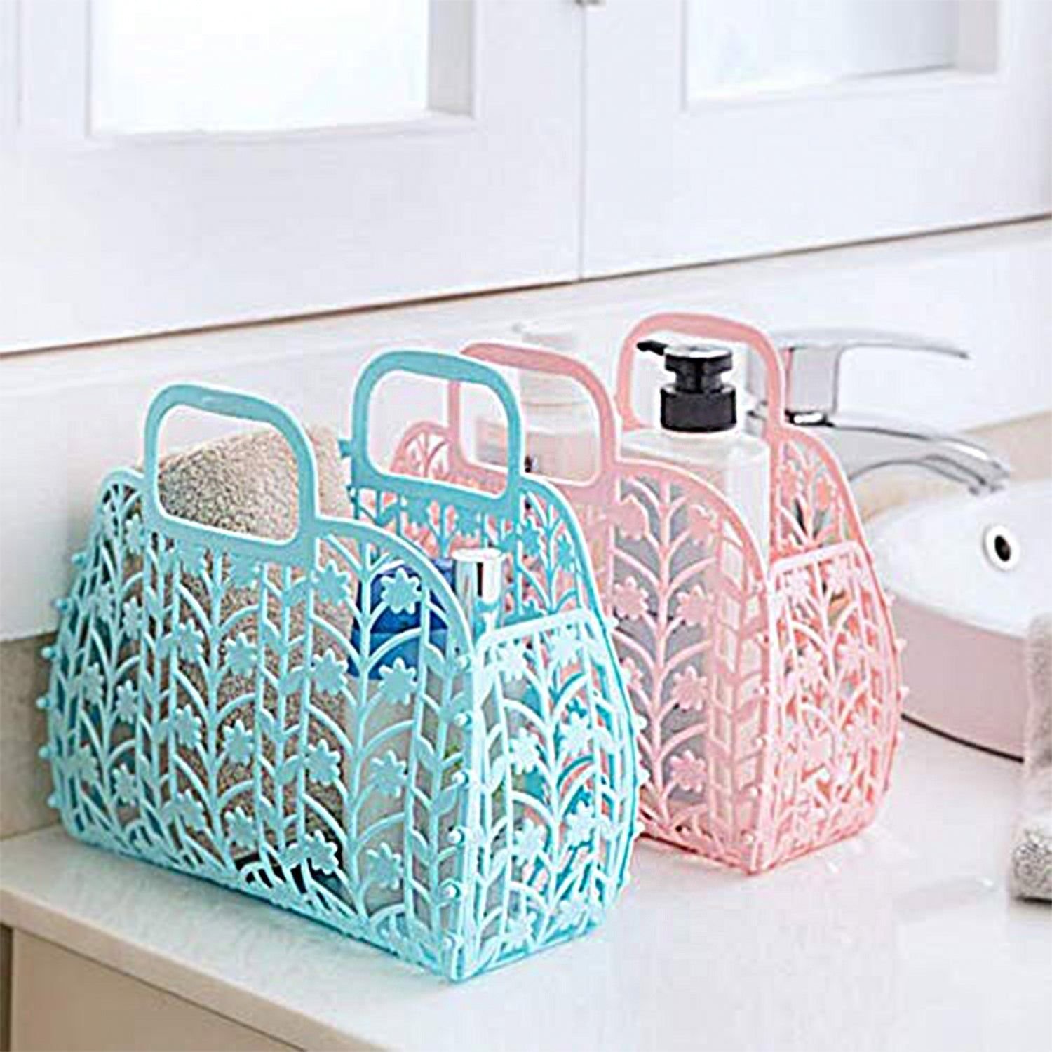 Plastic Foldable Basket Bag || Fruit & Vegetable Storage Basket (3 Pcs Set / Multicolor) - Image 4
