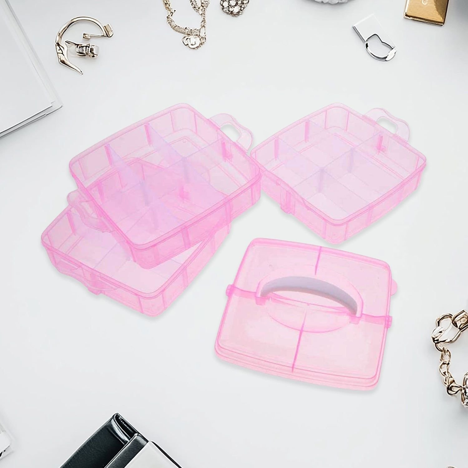 Versatile 18-Grid 3-Layer Transparent Plastic Organizer Box with Adjustable Dividers for Jewelry & Fishing Hooks - Image 3