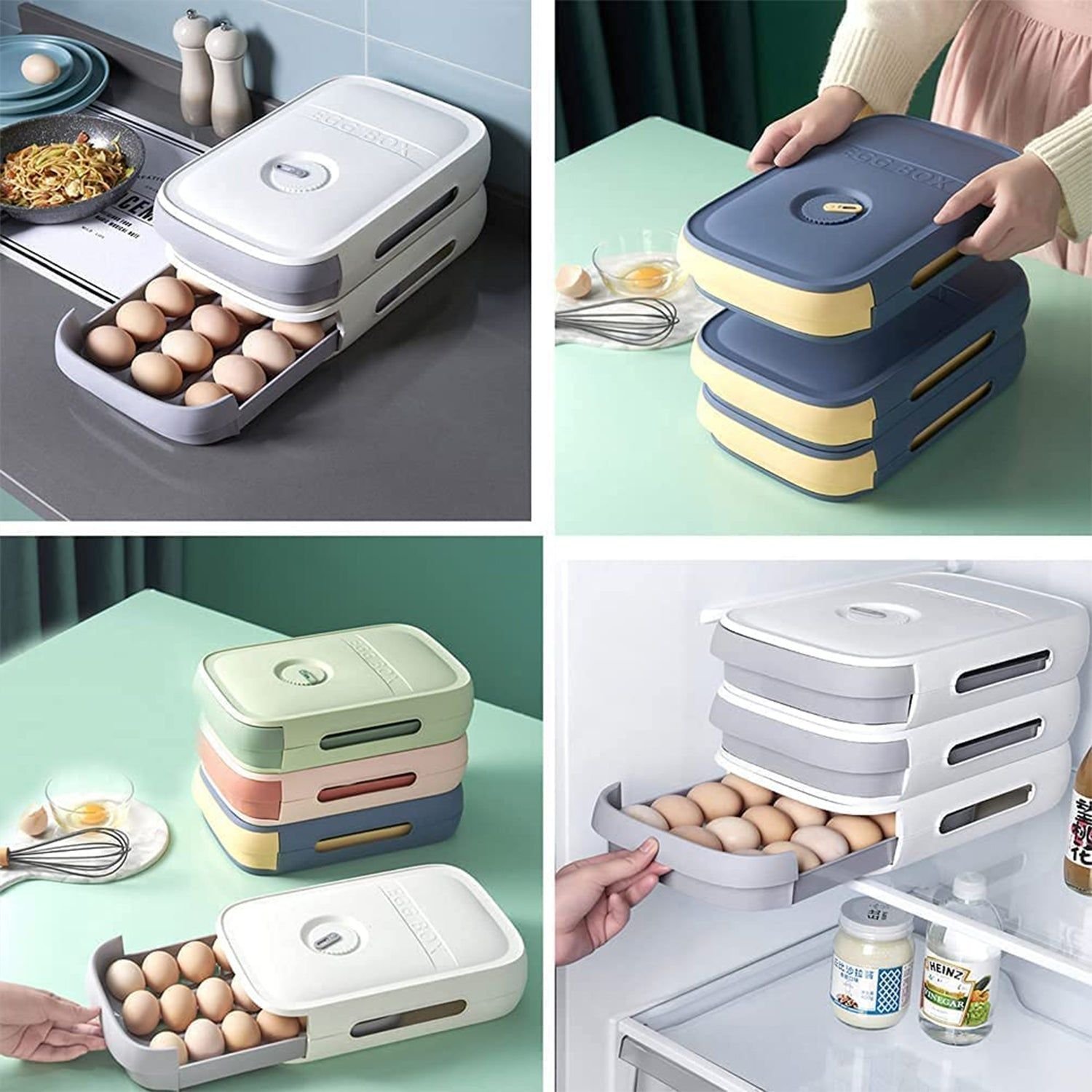 Egg Storage Box Plastic Egg Drawer Fridge Egg Organizer Egg Keeper Refrigerator Egg Drawer Plastic Egg Carton Covered Egg Holder Pantry Egg Bin Househ - Image 4