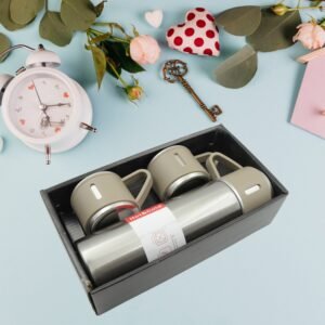 Stainless Steel Vacuum Flask Set with 3 Steel Cups Combo for Coffee Hot Drink and Cold Water Flask Ideal Gifting Travel Friendly Latest Flask Bottle.