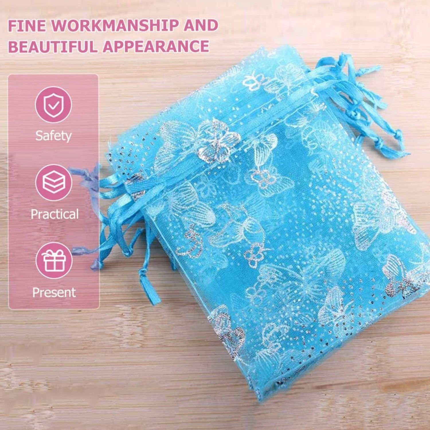 Organza Return Gift Bags Small Mesh Bags Drawstring Gift Bags Christmas Drawstring Organza Gift Bags, Wedding Party Festival Gift Bags, Jewellery Packing Pouch Dry Fruit Pouch 10×12 Cm (100 Pcs Set) - Image 5