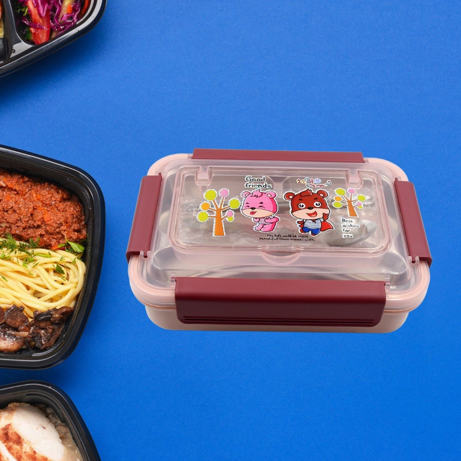 Food‑Safe Materials Kids Lunch Box With steel Spoon & chopsticks Compartment is Designed Made of 304 Stainless Steel Easy to Clean for School for Camping for Work for Home, Office - Image 3
