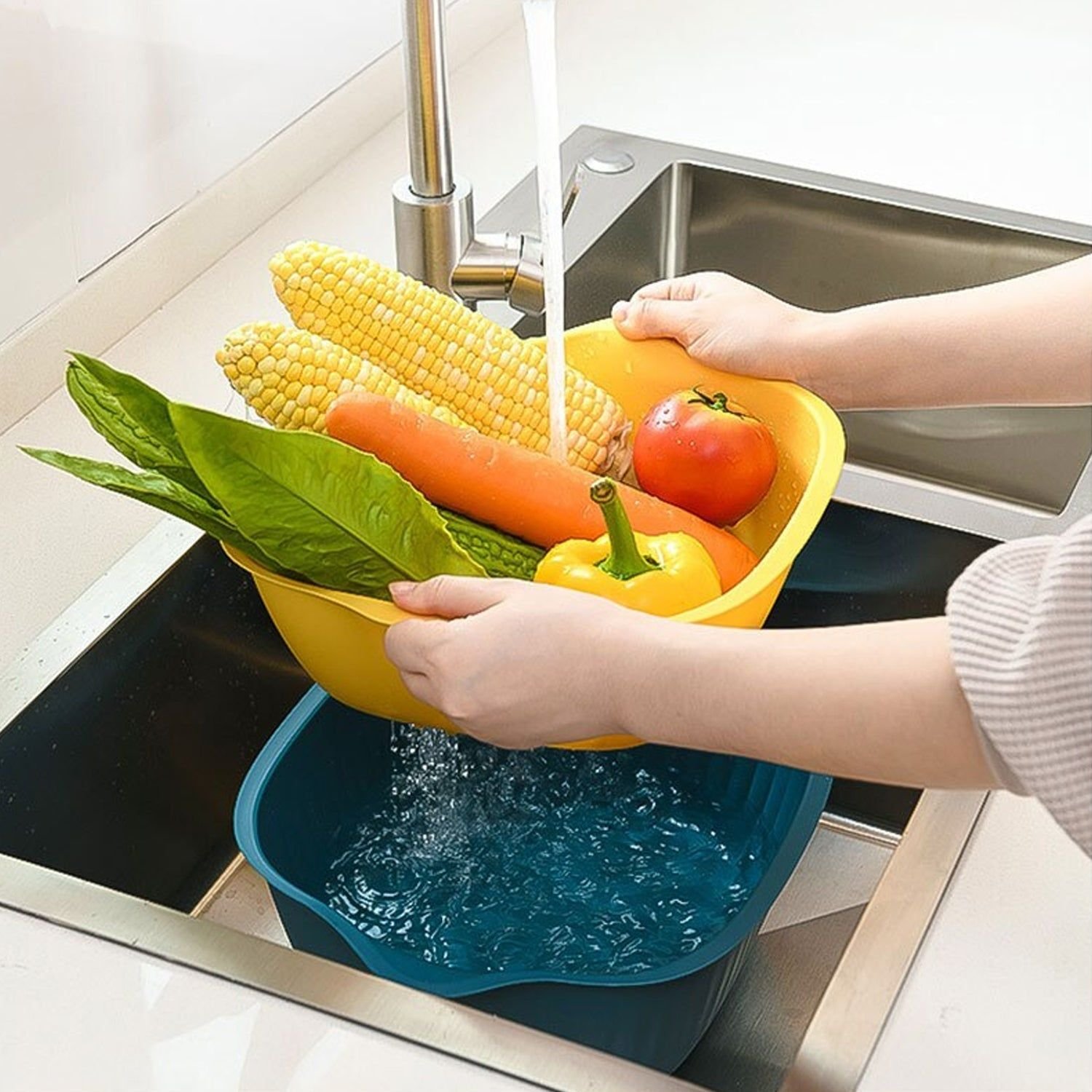 Plastic Washing Bowl & Strainer Basket for Kitchen Use - Image 5
