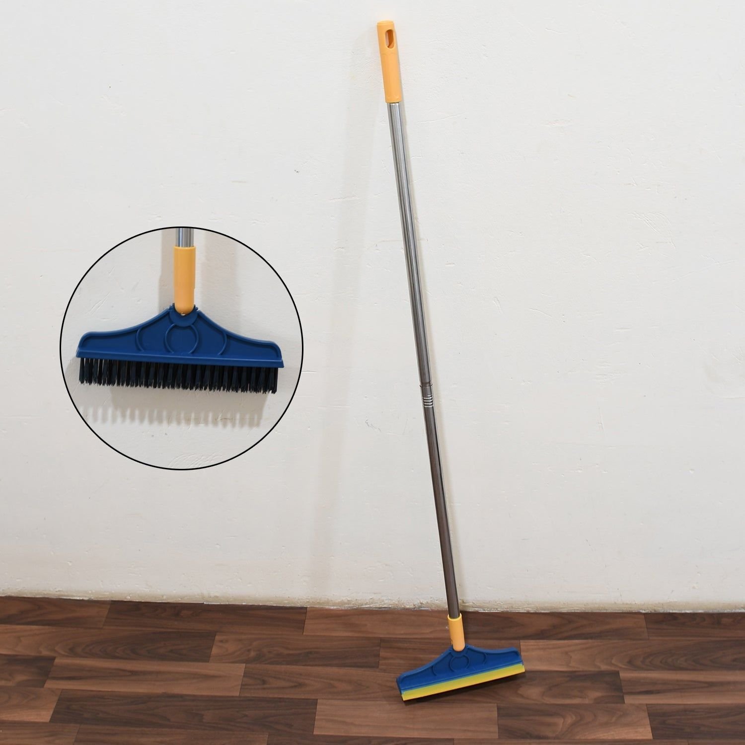 2 in 1 Cleaning Brush & Wiper , Long Handle Floor Brush, Rotatable Cleaning Brush for Bathroom, Kitchen, 120 Degree Triangular Rotating Brush Head wit