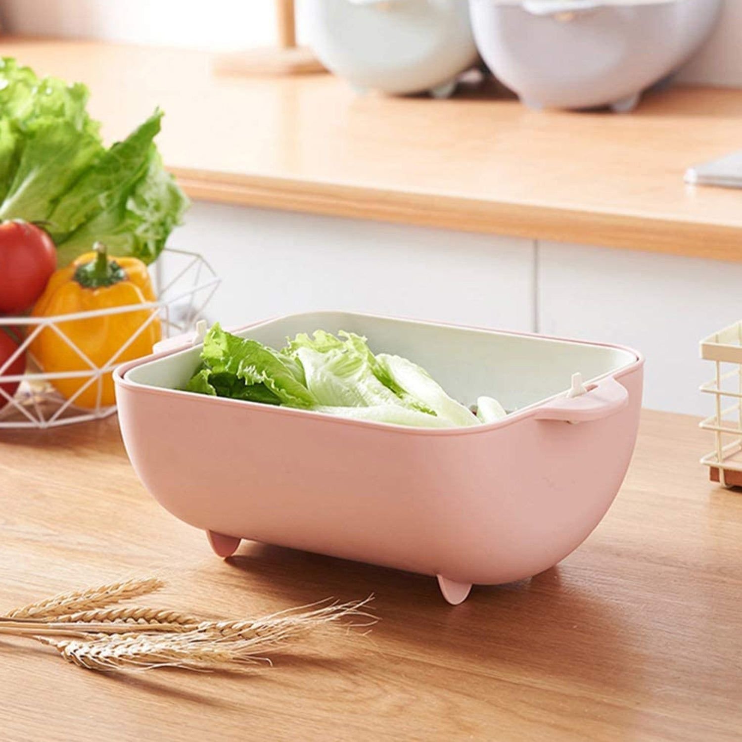 Multifunctional BPA Free Double Layered Plastic Rotatable Strainer Basket (Multicolor) - Image 6