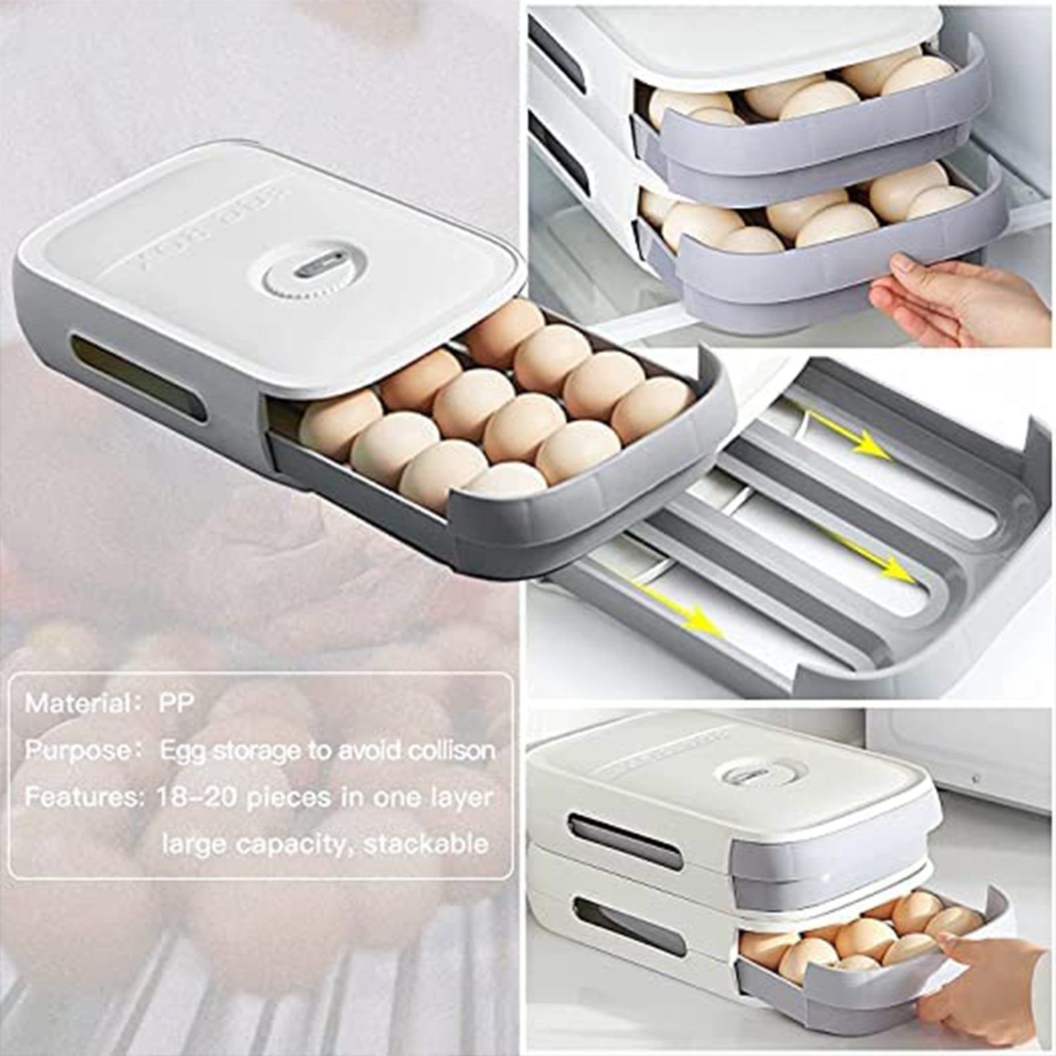 Egg Storage Box Plastic Egg Drawer Fridge Egg Organizer Egg Keeper Refrigerator Egg Drawer Plastic Egg Carton Covered Egg Holder Pantry Egg Bin Househ - Image 5