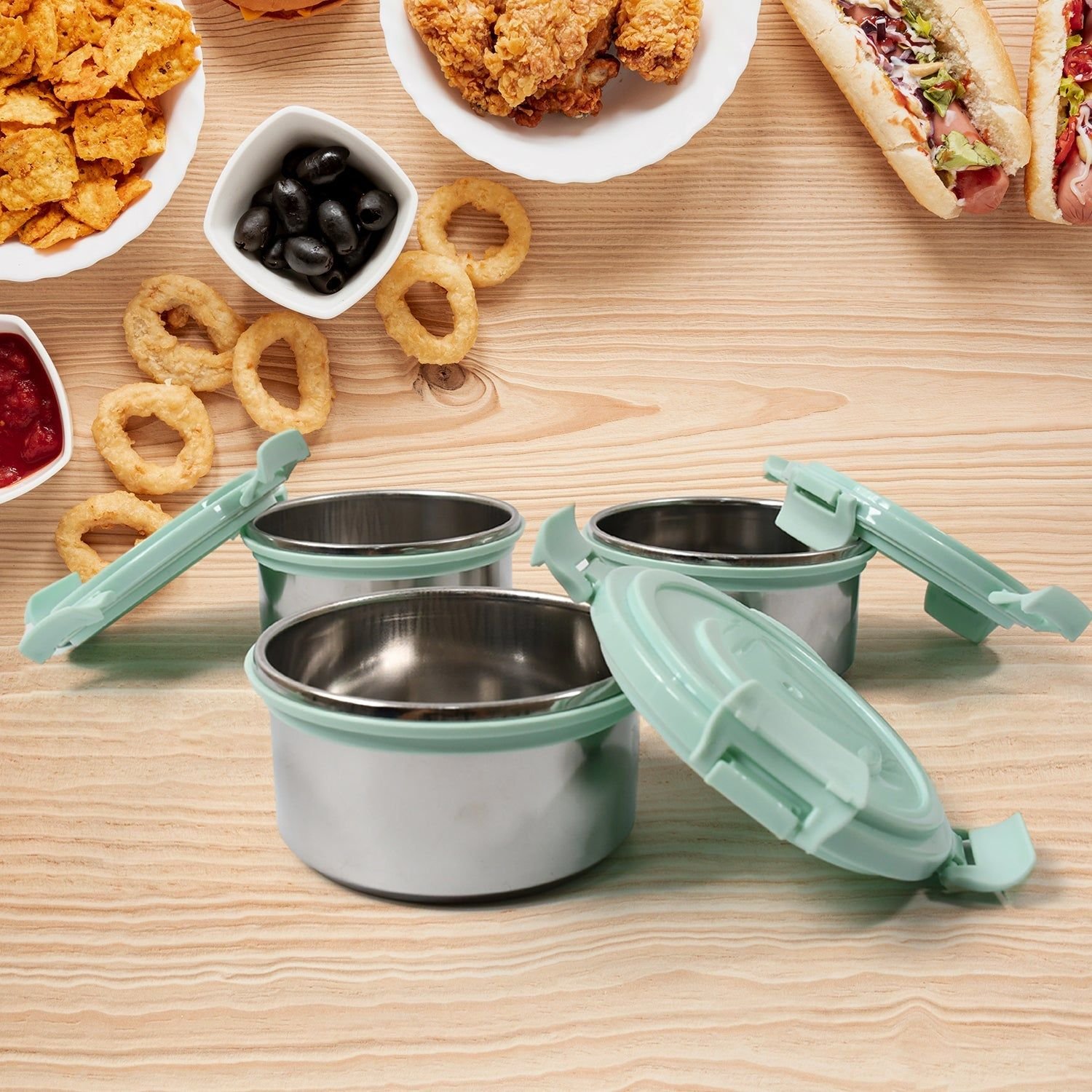 Ganesh 4In1 Tiffin Box-Lunch Box | 3 Stainless Steel Containers 300 Ml Approx & Plastic Salad Container 200 Ml Approx| Plastic lid Box | Round Zip Bag | Leak Proof | Microwave Safe for Office, College and School for Men, Women - Image 5