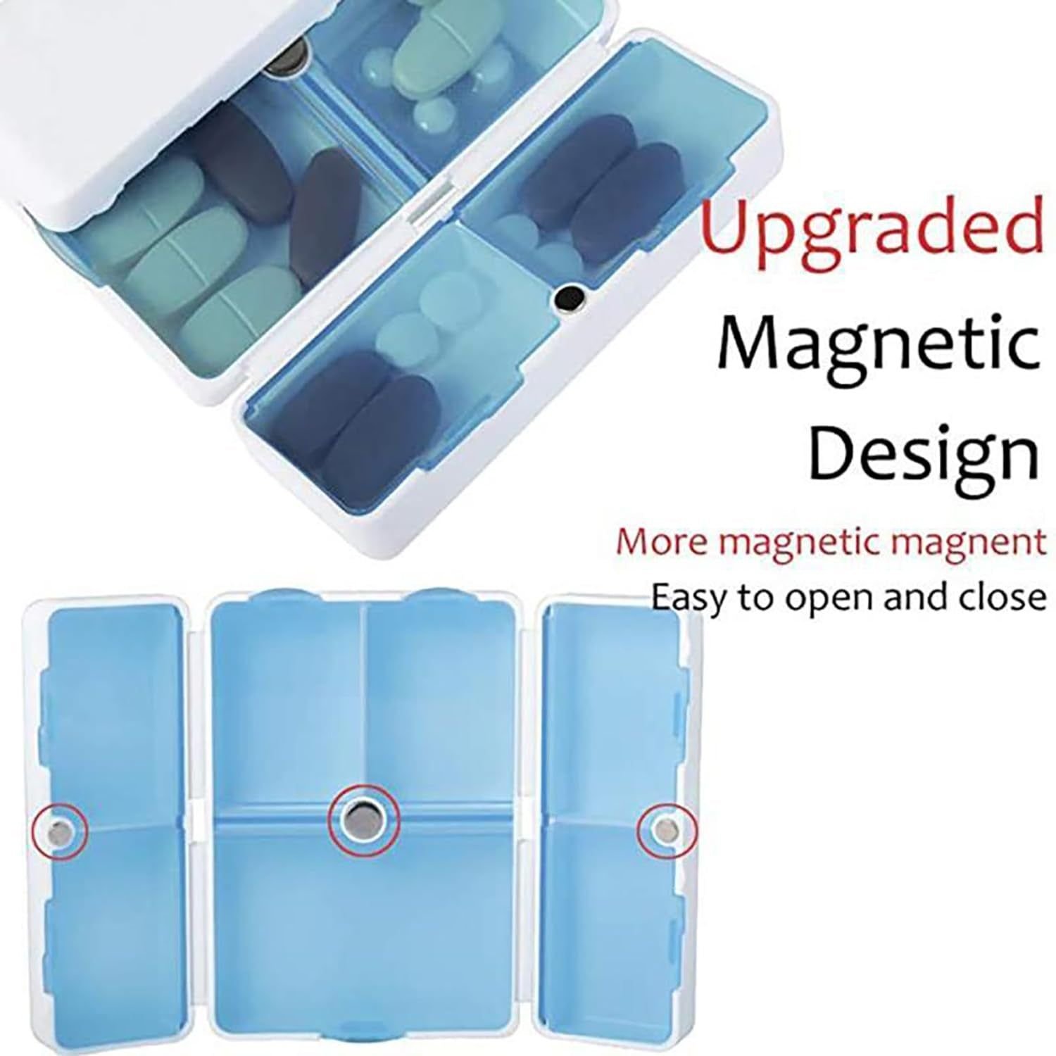 Magnetic Pill Organizer, 7 Compartments Portable Pill Case Travel Pill Organizer, Folding Design Pill Box for Purse Pocket to Hold Vitamins, Cod Liver Oil, Supplements, Medicine Box (1 Pc) - Image 6
