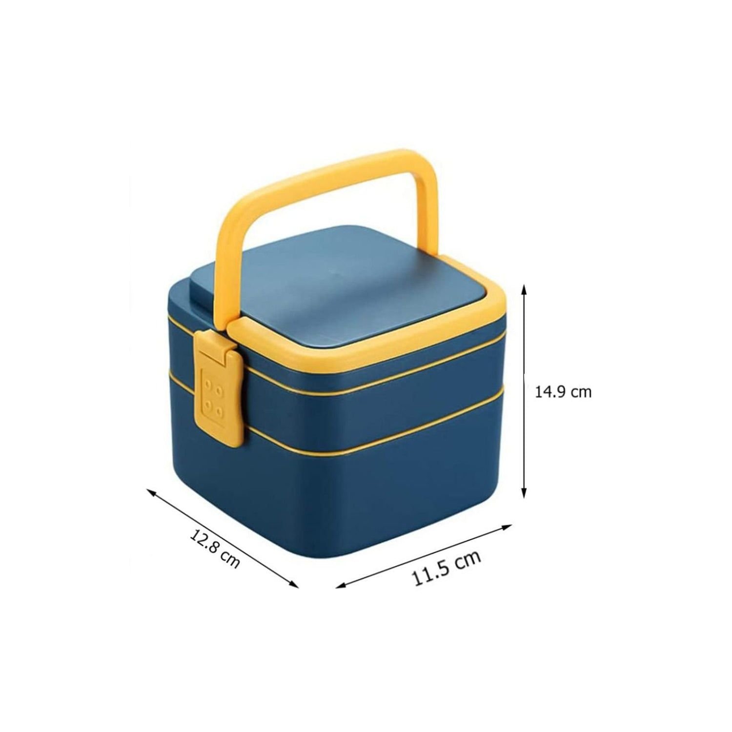 Blue Double-Layer Portable Bento Lunch Box – Stackable with Handle & Spoon - Image 6