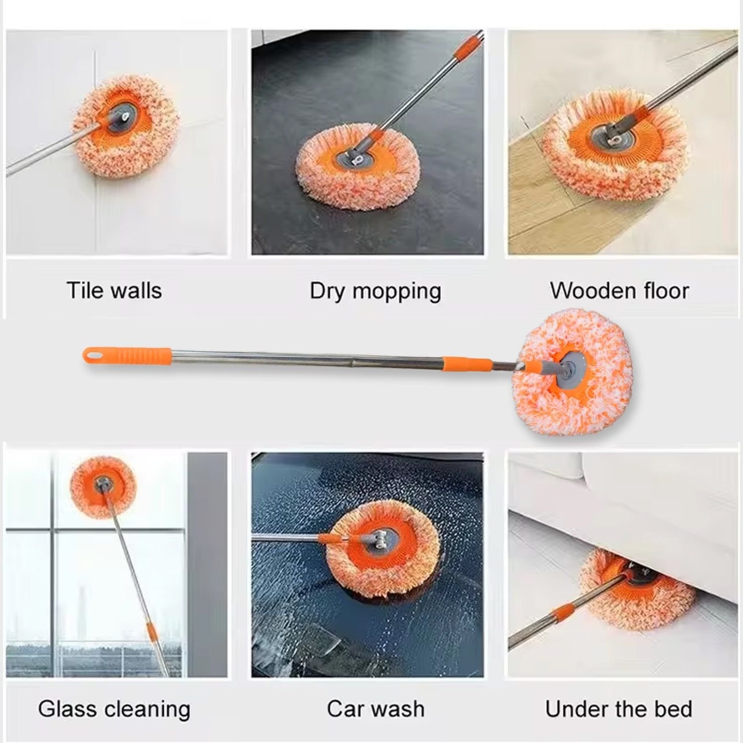 360° Rotatable Ceiling Dust Cleaning Mop Extendable Long Lightweight Handle Mop Heads Pad, Spin Scrubber for Ceiling Floor Bathroom Kitchen Tile - Image 5