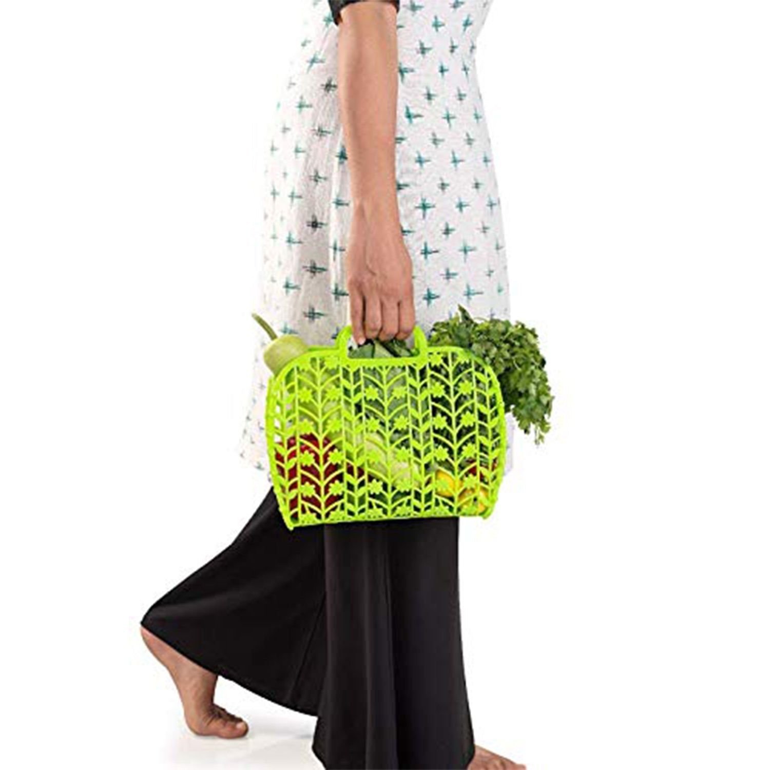 Plastic Foldable Basket Bag || Fruit & Vegetable Storage Basket (3 Pcs Set / Multicolor) - Image 7