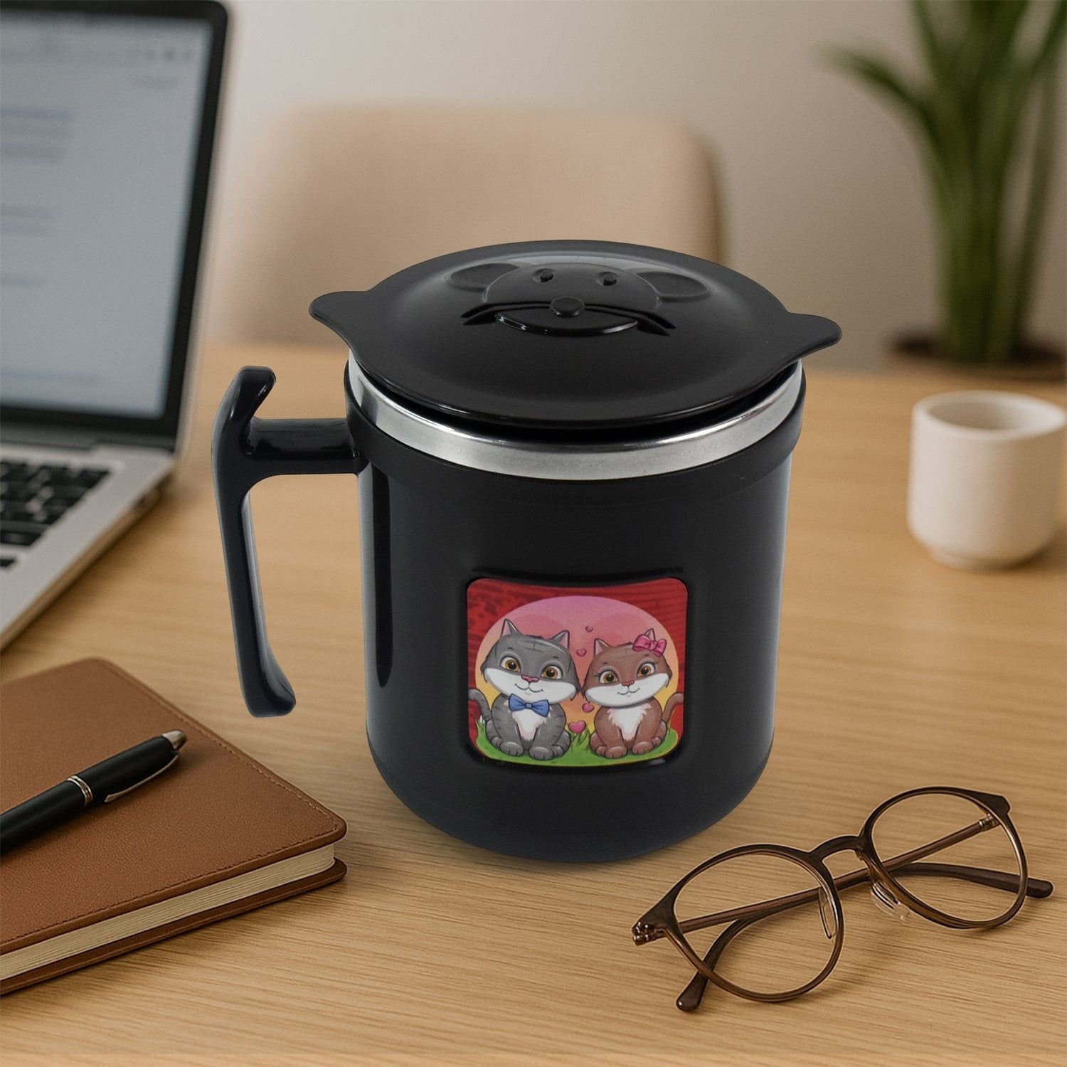 1 Pc Apex Cat Mug – 250 ml Stainless Steel Insulated Inner with Cute Cat Print | Assorted Colour