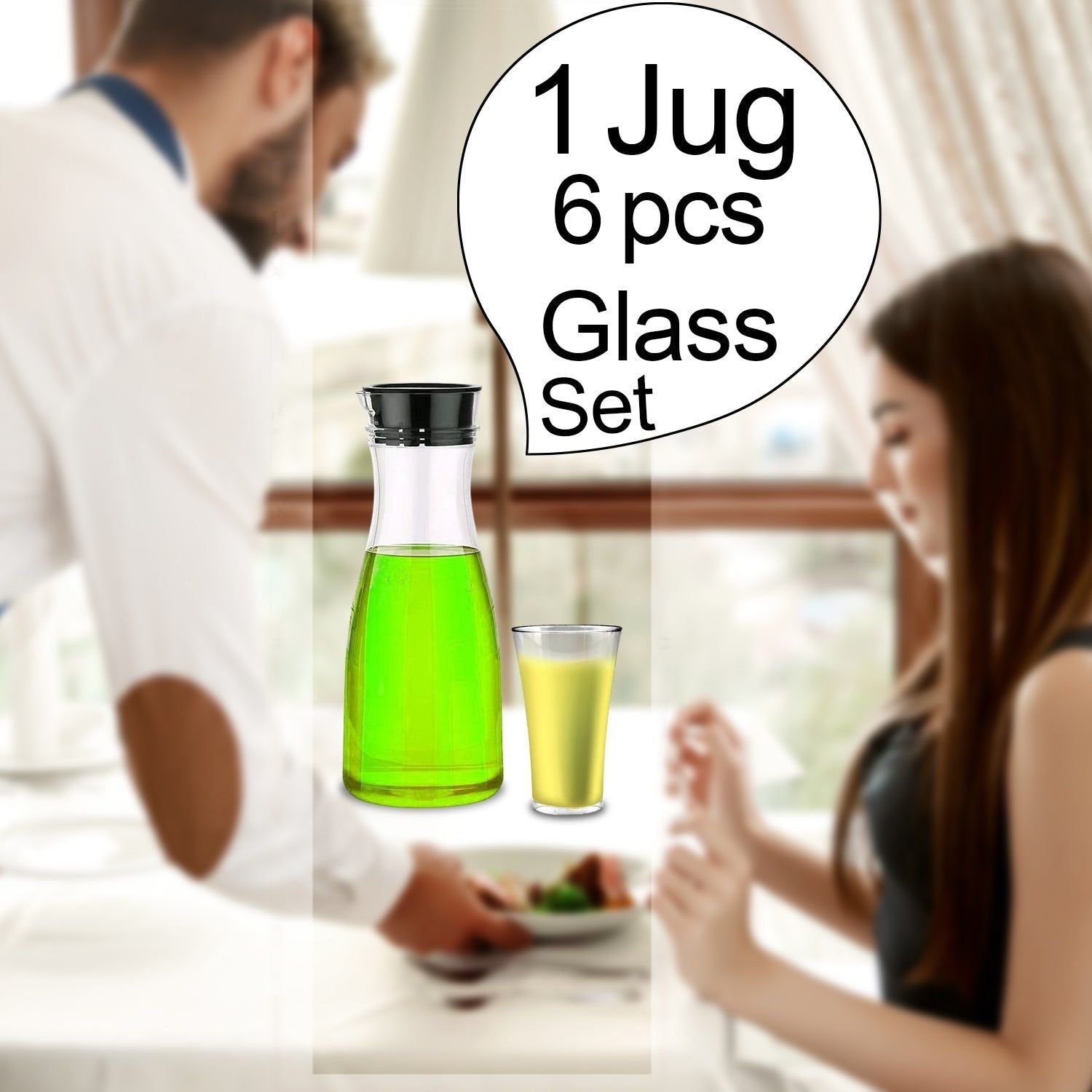 Transparent Unbreakable Water Juicy Jug and 6 Pcs. Glass Combo Set for Dining Table Office Restaurant Pitcher | Assorted Colour - Image 6
