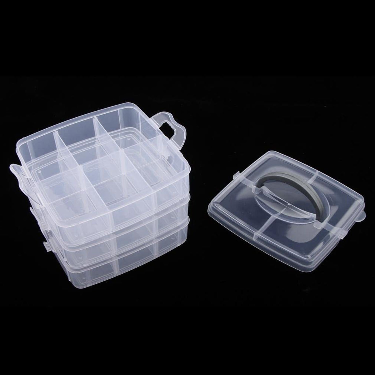 3-Tier 18 Sections Transparent Stackable Adjustable Compartment Slot Plastic Craft Storage Box - Image 5