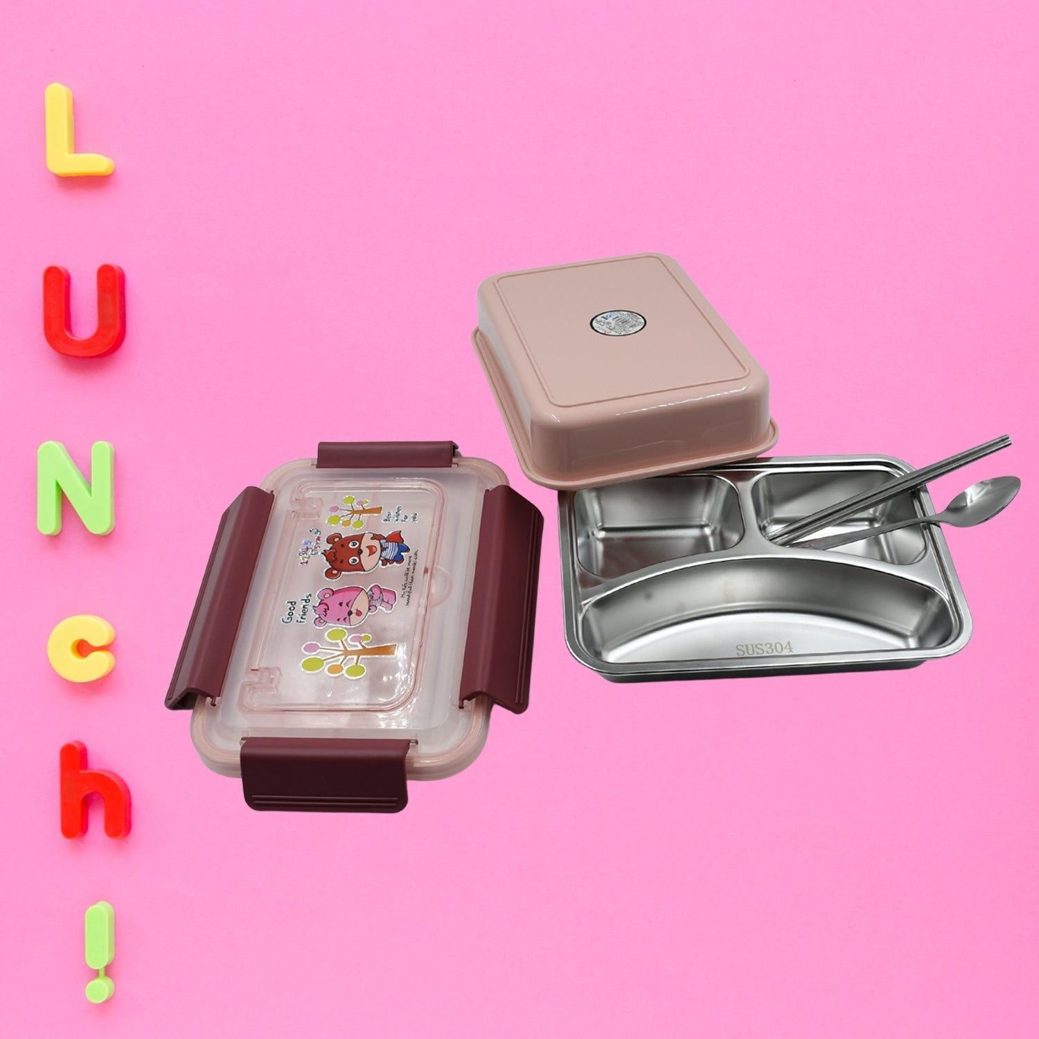 Food‑Safe Materials Kids Lunch Box With steel Spoon & chopsticks Compartment is Designed Made of 304 Stainless Steel Easy to Clean for School for Camping for Work for Home, Office - Image 5