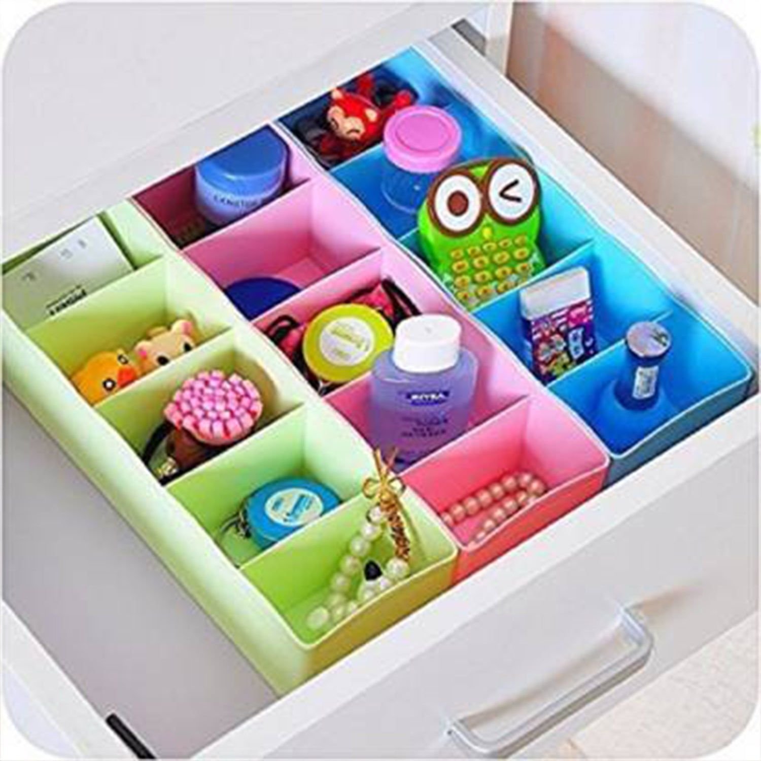 Desktop Storage Organizer Box Set - 5 Grid Compartments for Clothing, Underwear, Socks & Ties (4-Piece)