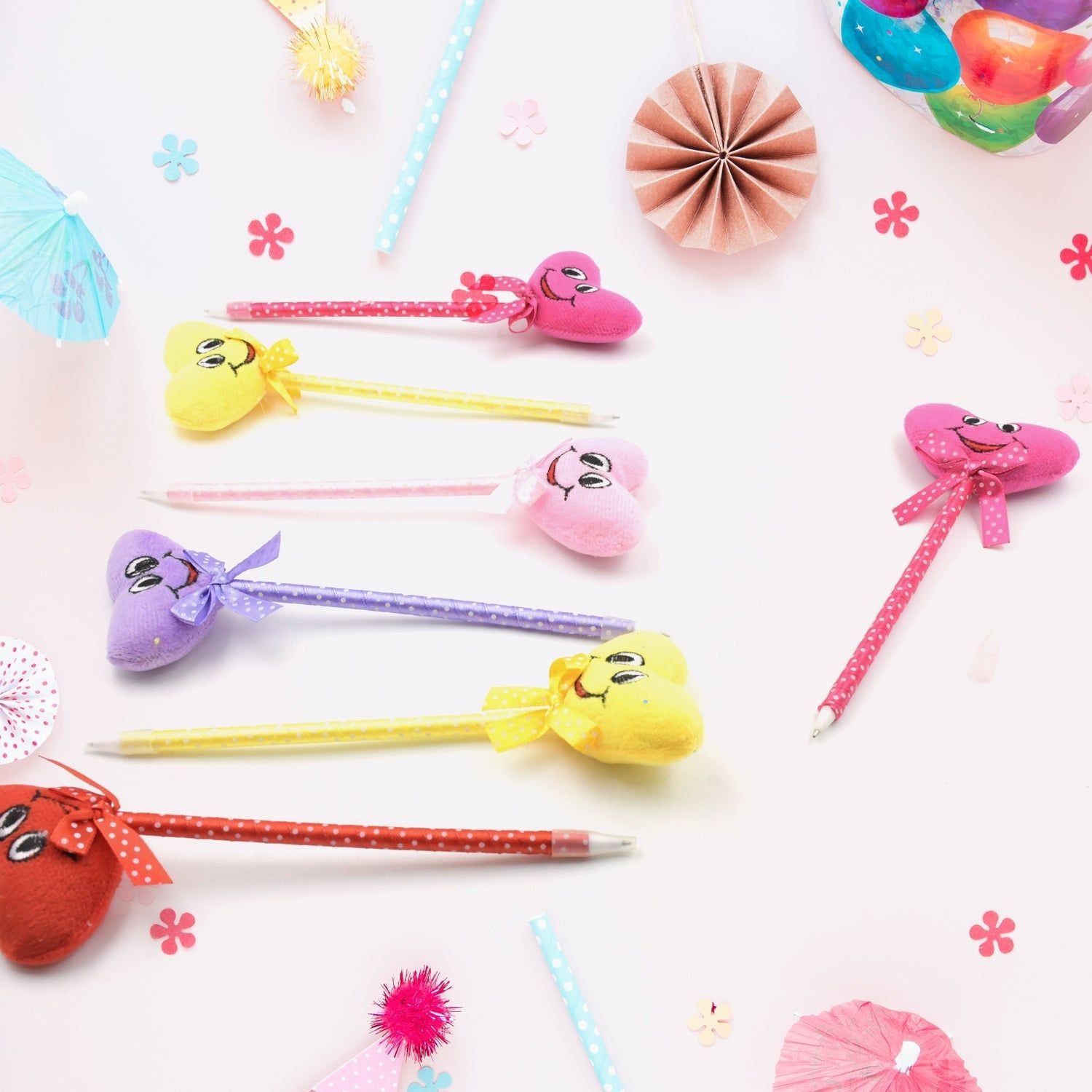 Cute Cartoon Shape & Heart Design Facy Writting Pen Attached Rattle | Ball Pen Smooth Writing For Wedding , Events & Multiuse Pen Best Pen l Use for K