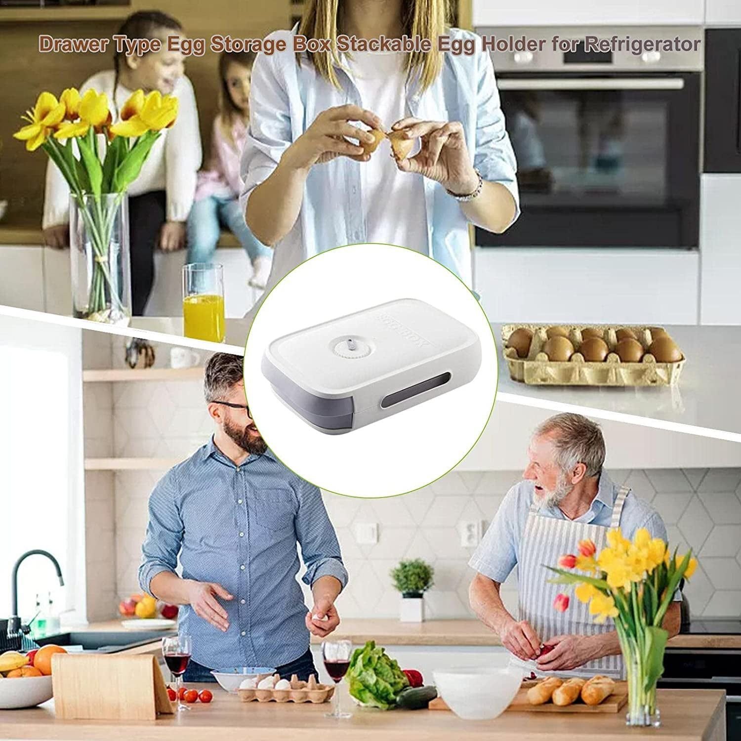 Egg Storage Box Plastic Egg Drawer Fridge Egg Organizer Egg Keeper Refrigerator Egg Drawer Plastic Egg Carton Covered Egg Holder Pantry Egg Bin Househ - Image 7