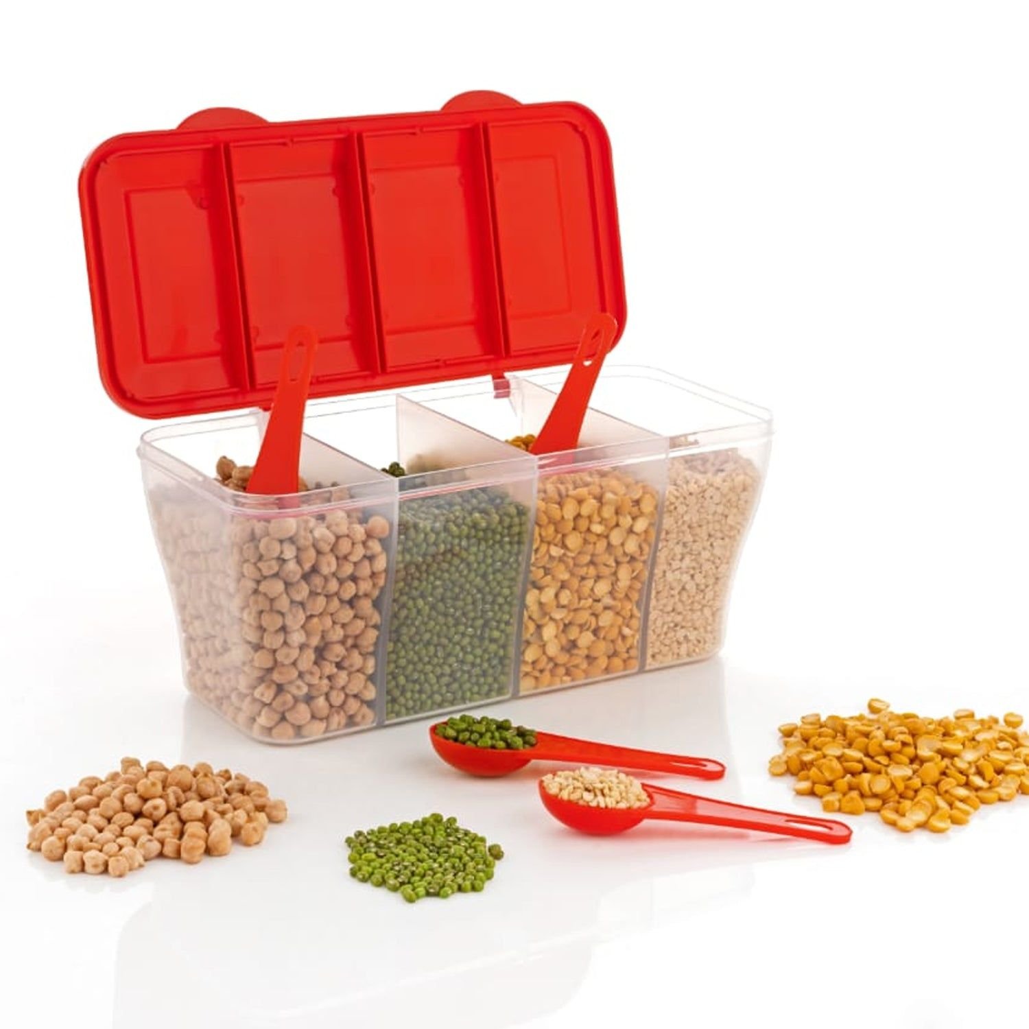 Kitchen Airtight 4-Section Storage Container / Pickle Jar with 4 Spoons (1 Pc / Mix Color) - Image 6