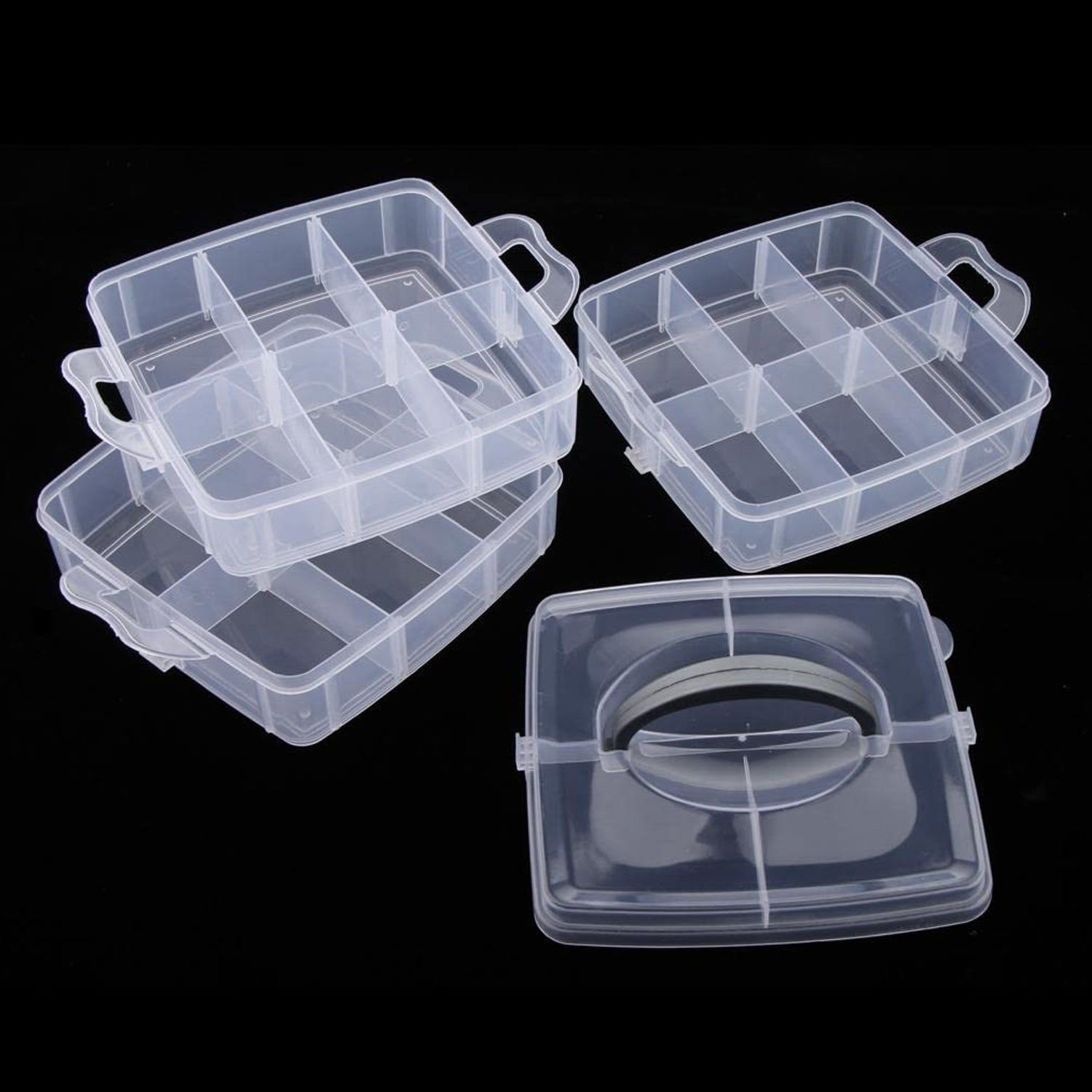 3-Tier 18 Sections Transparent Stackable Adjustable Compartment Slot Plastic Craft Storage Box - Image 7