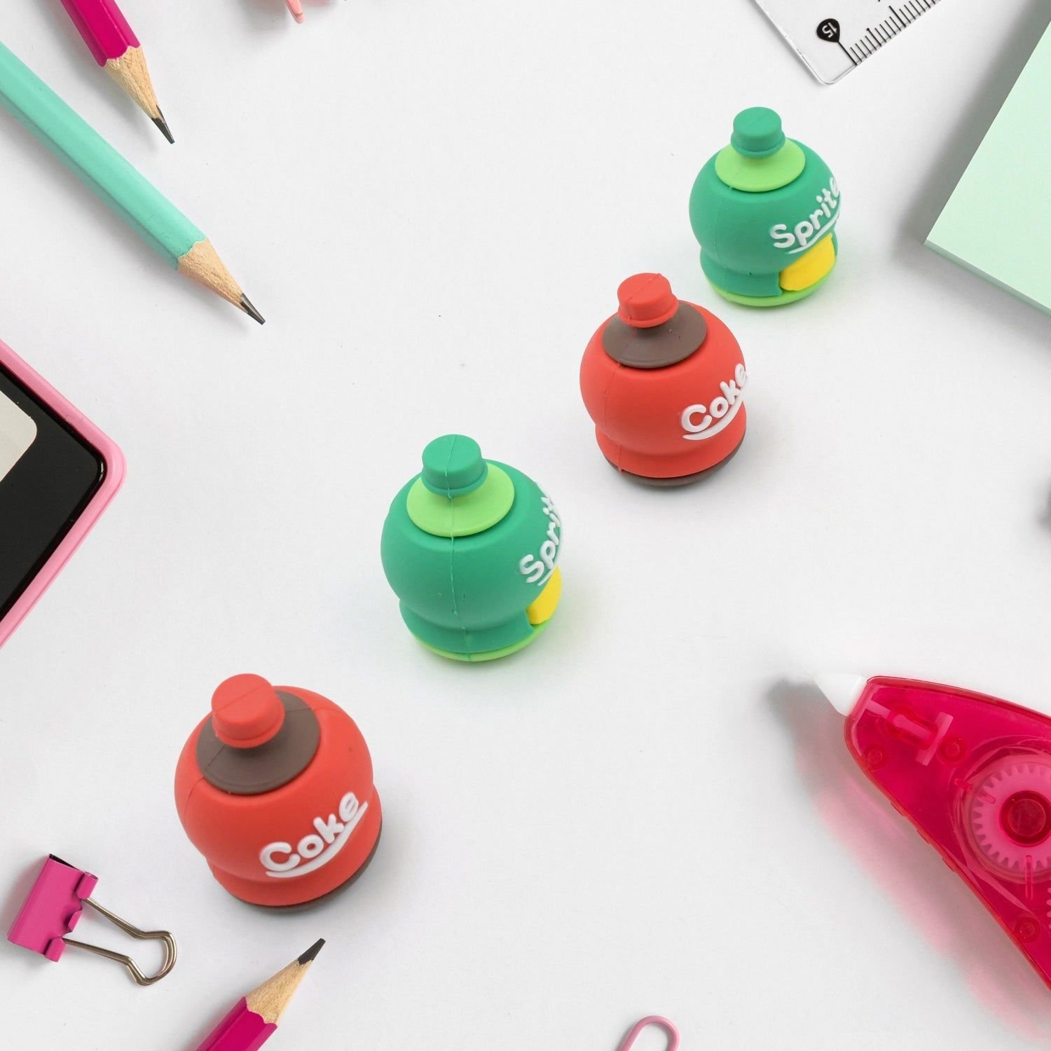2-in-1 3D Cold Drink Bottle Shape Rubber Pencil Sharpener and Eraser Set, Stationery for Kids School Boys Girls, Birthday Return Gifts (1 Pc ) - Image 4