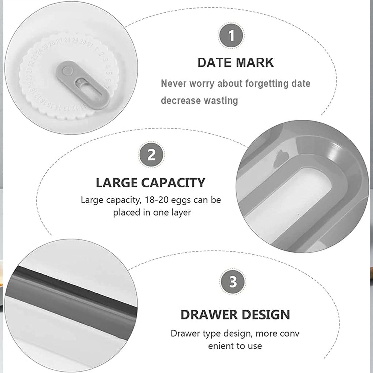 Egg Storage Box Plastic Egg Drawer Fridge Egg Organizer Egg Keeper Refrigerator Egg Drawer Plastic Egg Carton Covered Egg Holder Pantry Egg Bin Househ - Image 3