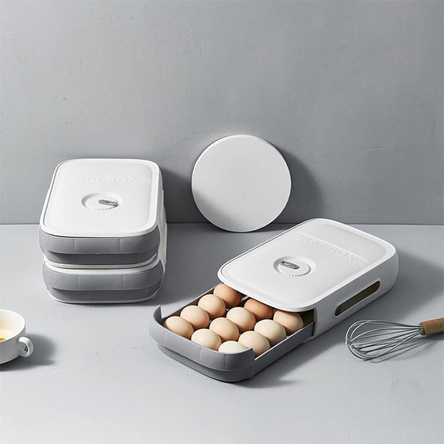 Egg Storage Box Plastic Egg Drawer Fridge Egg Organizer Egg Keeper Refrigerator Egg Drawer Plastic Egg Carton Covered Egg Holder Pantry Egg Bin Househ