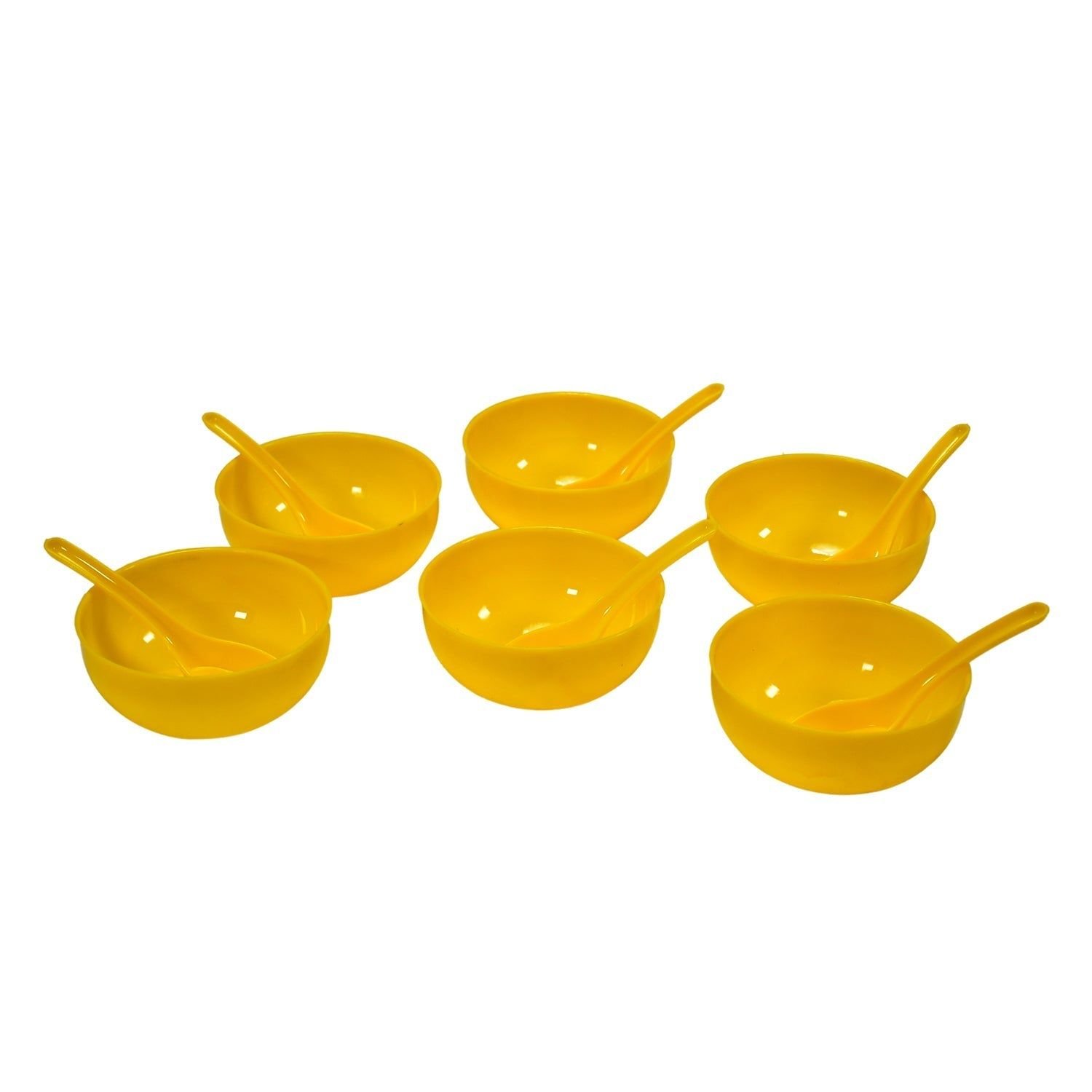 Plastic Soup Bowl & Spoon Set for Kitchen (6-Pcs) | Assorted Colour - Image 5