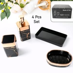 Bathroom Accessories Set, Bathroom Decor with 1 Soap Dispenser, 1 Tumbler, 1 Tray, 1 Soap Dish for Bathroom, Kitchen, Office, Gift for Women and Men (