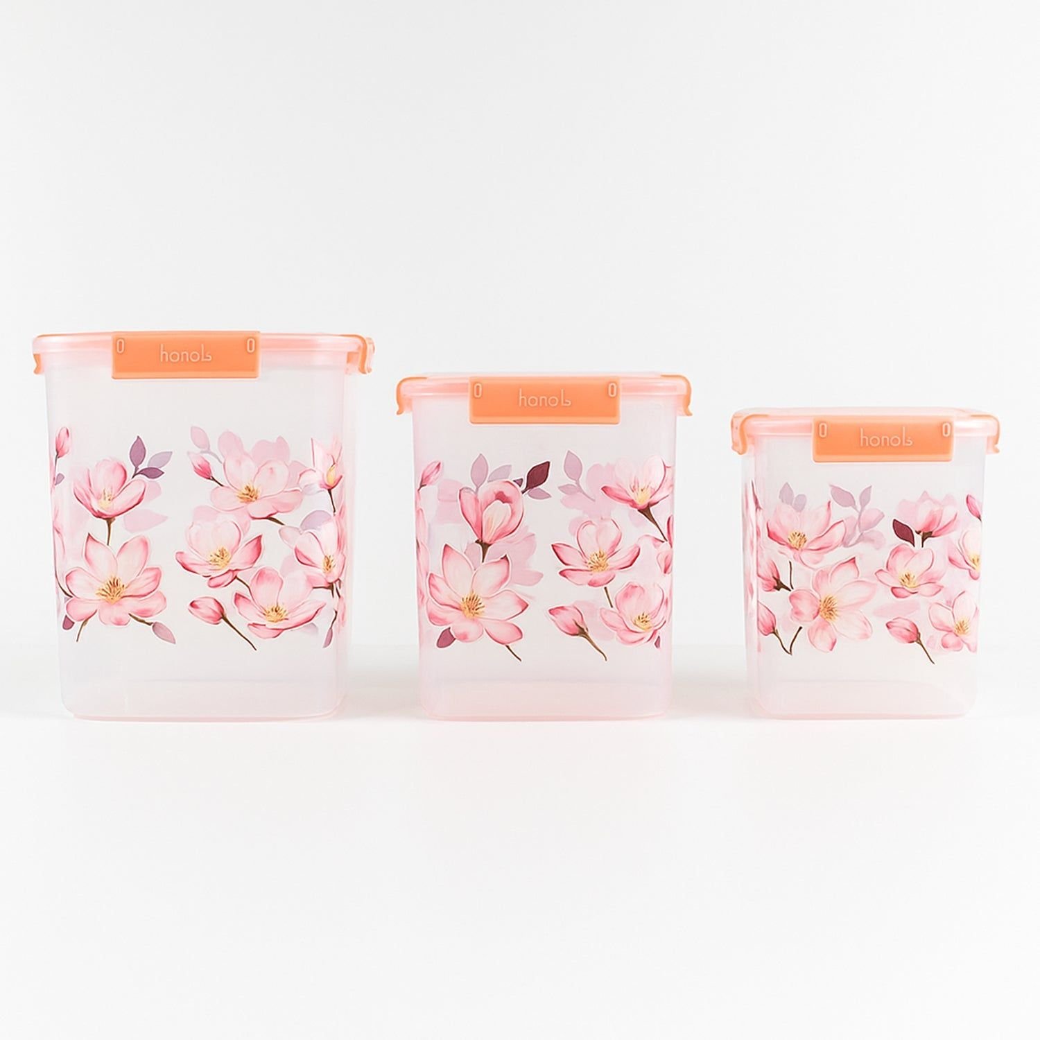 Square 3 Pcs Floral Printed Airtight Storage Container Set – Approx 2.8 Ltr, 4.5 Ltr, 6.9 Ltr (3 Pcs Set) - Image 4