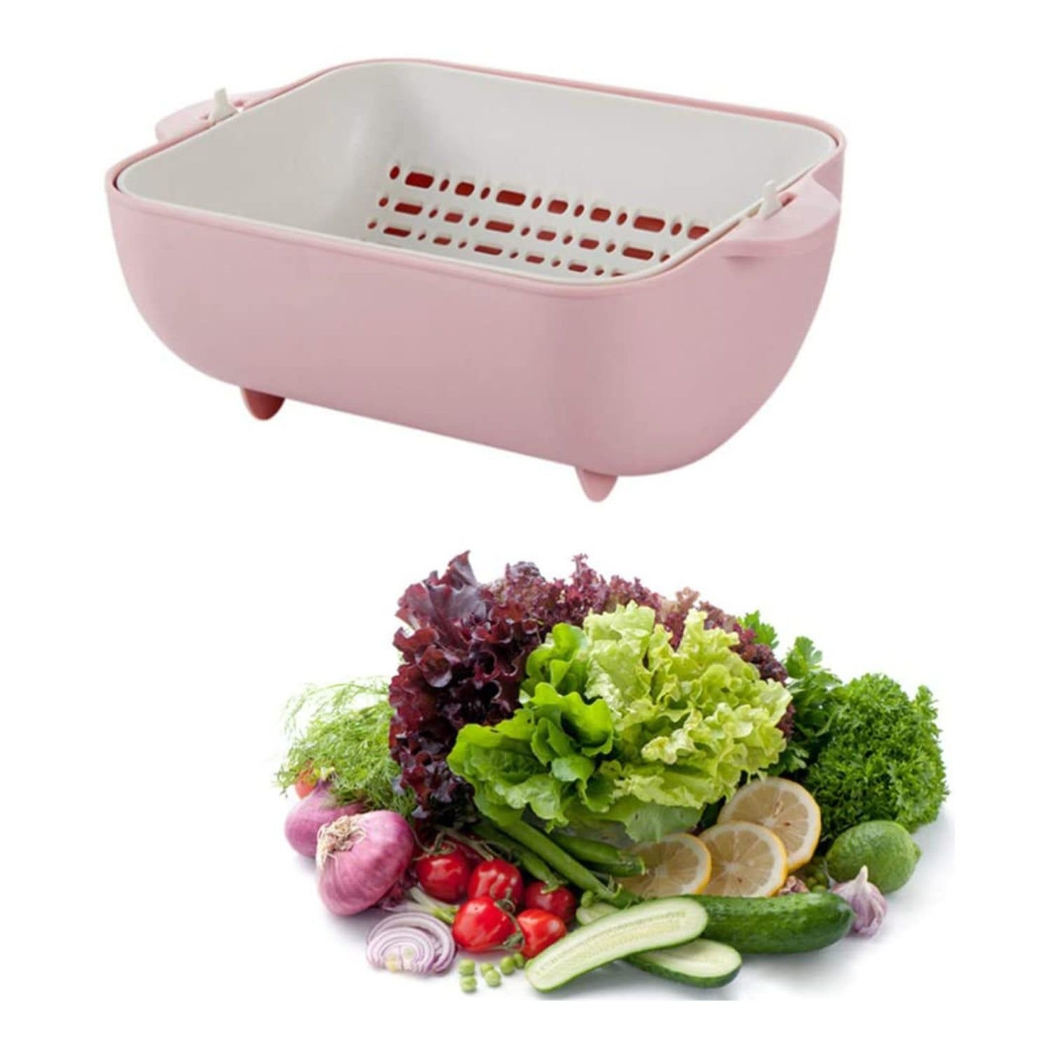 Multifunctional BPA Free Double Layered Plastic Rotatable Strainer Basket (Multicolor) - Image 5
