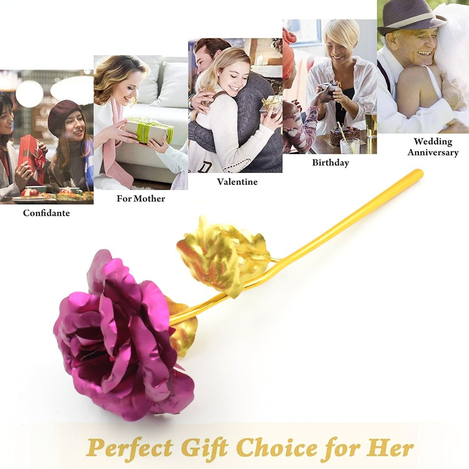 Gold Rose Artificial Rose Flower With Gift Box, Plastic Flowers Best Gifts for Friend Girl Wife Women, Golden Rose Gift for Valentine's Day, Mother's - Image 7