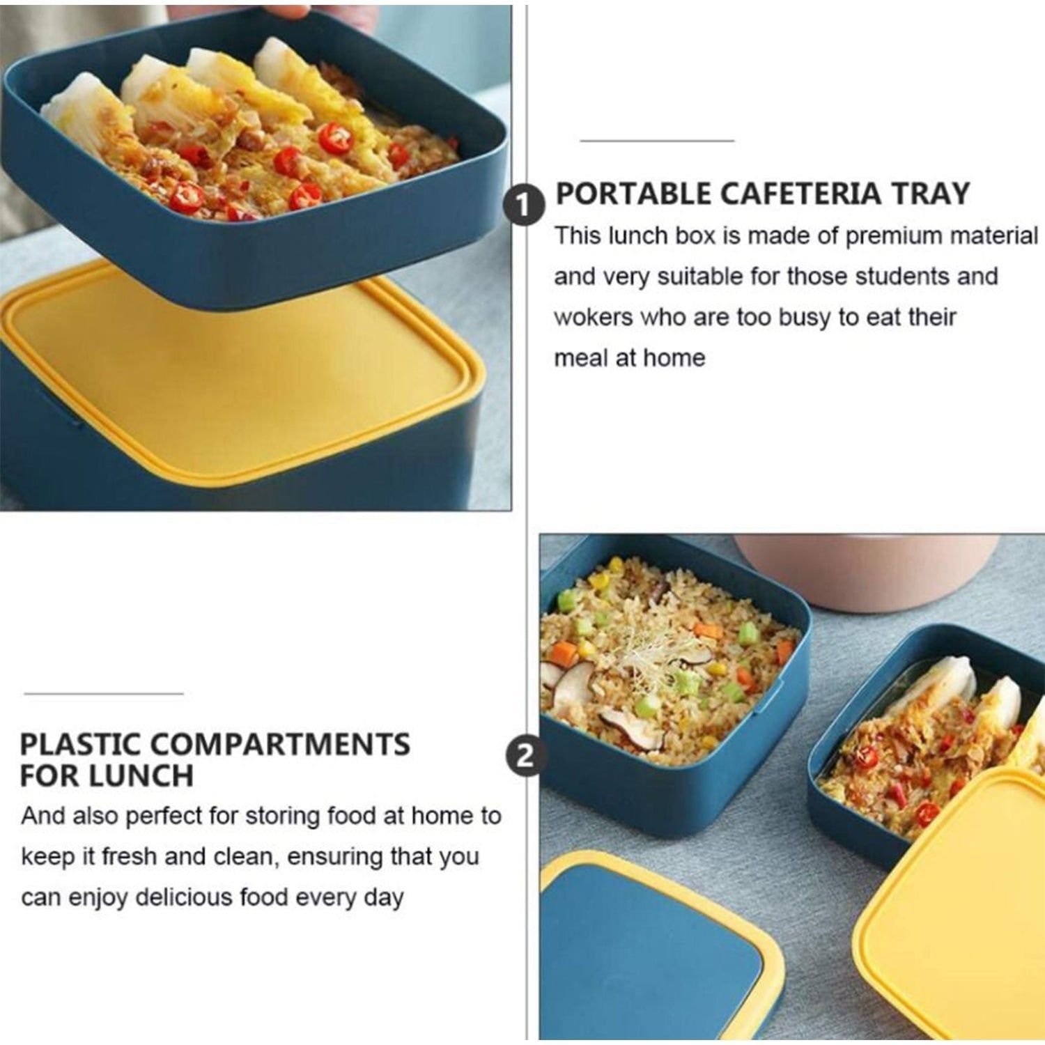 Blue Double-Layer Portable Bento Lunch Box – Stackable with Handle & Spoon - Image 10
