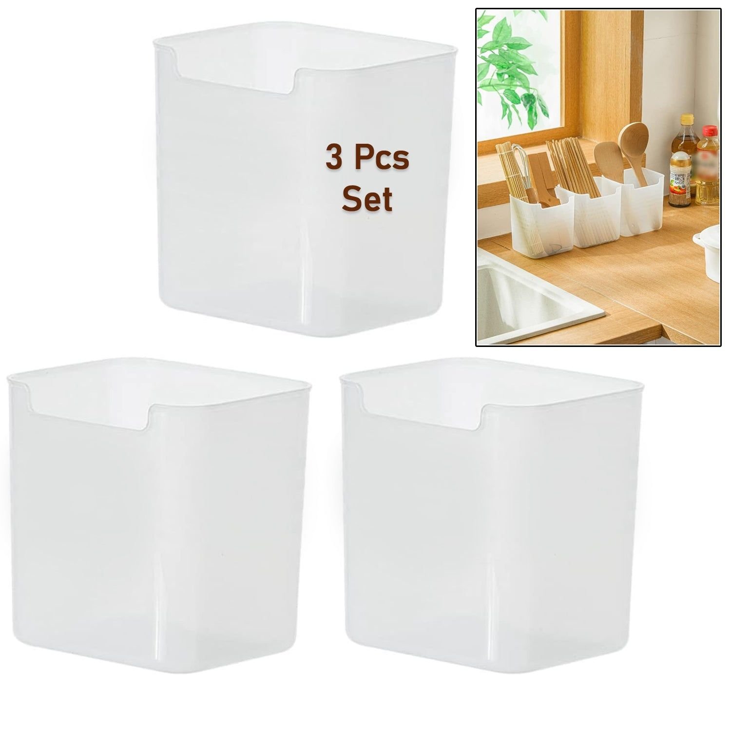 3Pcs Clear Plastic Organizer Storage Versatile Kitchen Drawer Organizer Tray for Desk, Makeup, Bathroom, Kitchen Pantry Cabinet - Image 3