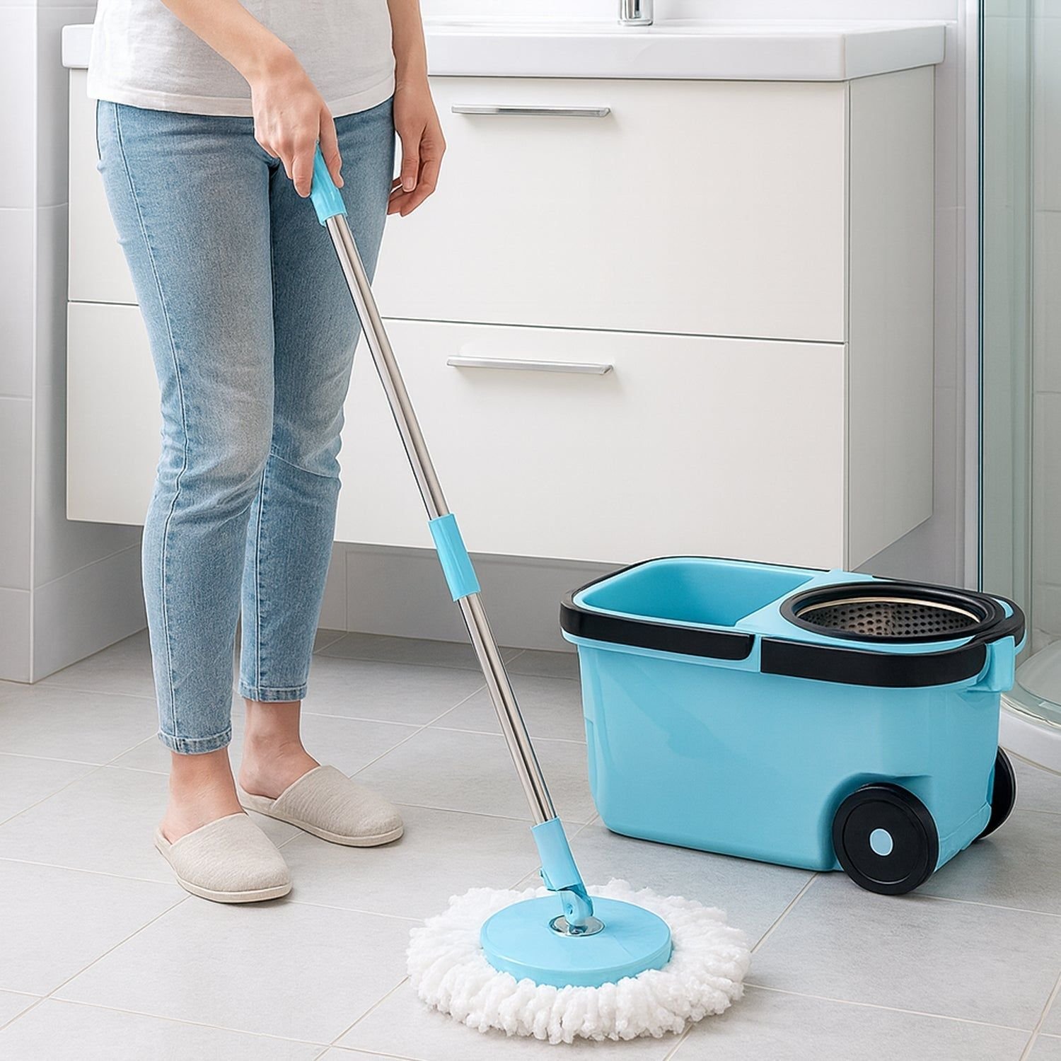 360° Spin Mop with Super Absorbent Microfiber Heads (1 Set) - Image 9