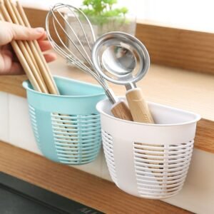 Hanging Plastic Storage Basket, Adhesive Wall Mounted Organizer Box Make Up Holder Shelf Bathroom Wall Basket Punch Free Drain Basket for Kitchen Bath