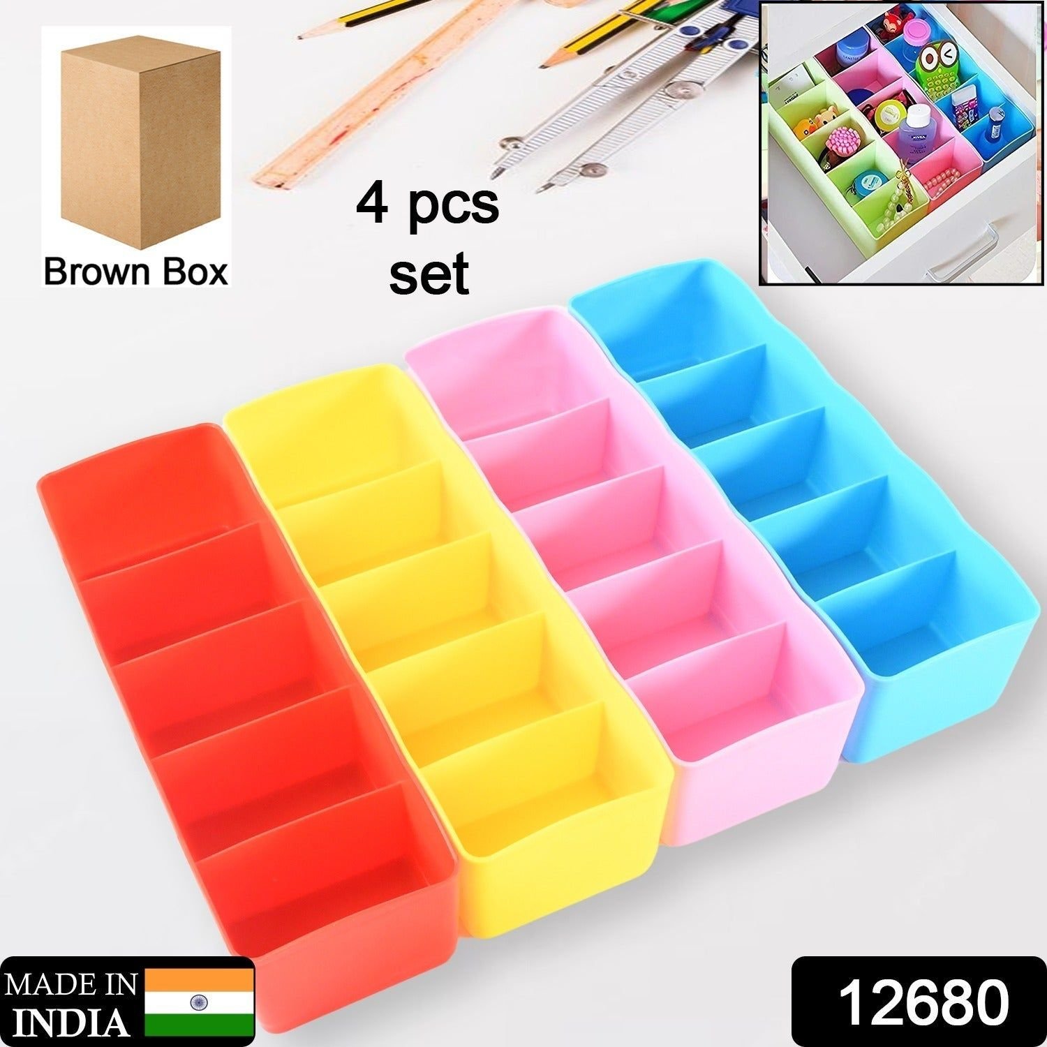 Desktop Storage Organizer Box Set - 5 Grid Compartments for Clothing, Underwear, Socks & Ties (4-Piece) - Image 2