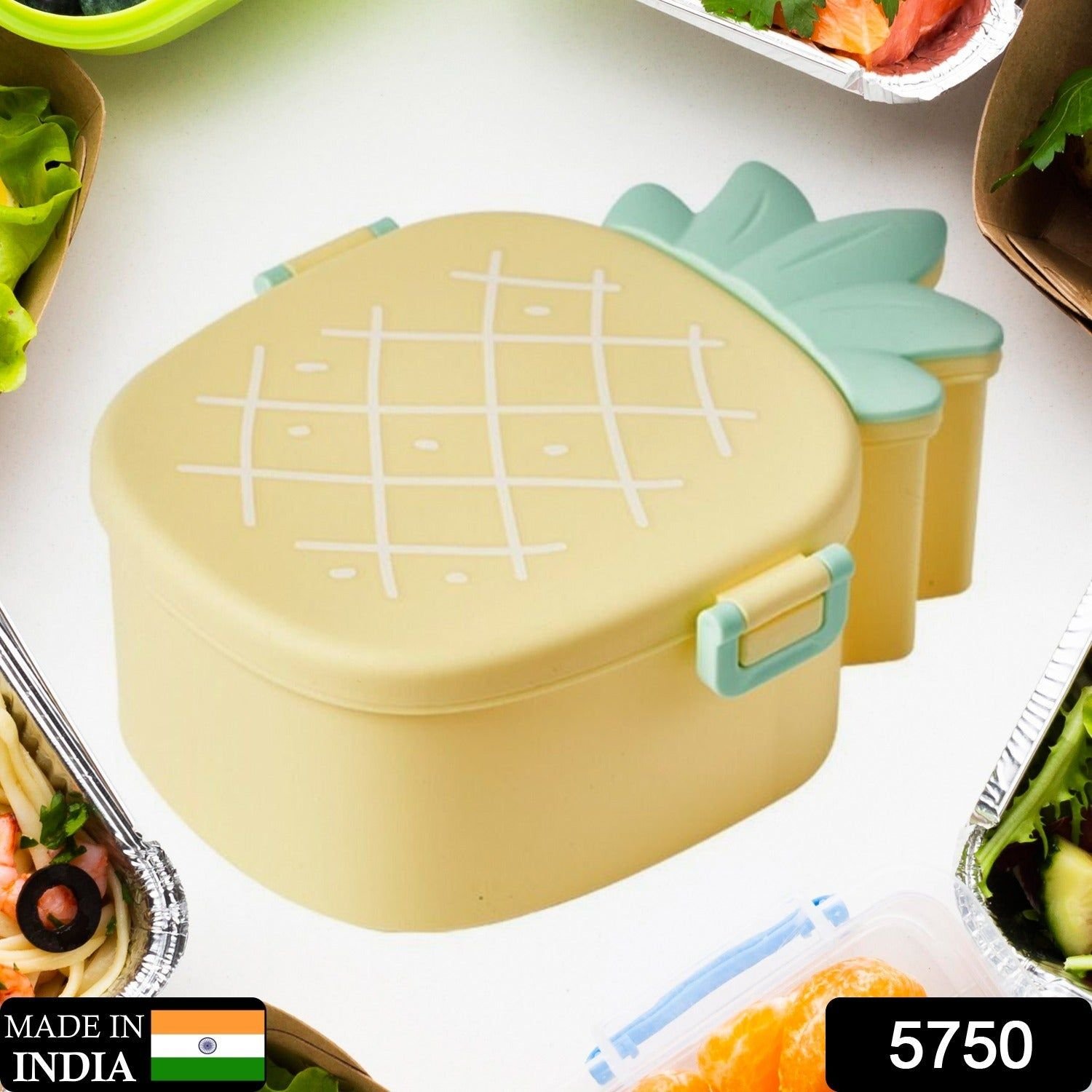 Kids Lunch Box Cute Pineapple Shaped Bento Box with Fork Spoon Snack Container Microwave Portable Office Lunch Box (1 Pc / With Spoon & Fork) - Image 2