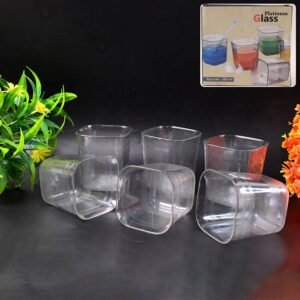 6pc Transparent Diamond Medium Serving Glass Set, Glass Set for Water, Juice etc | Assorted Colour