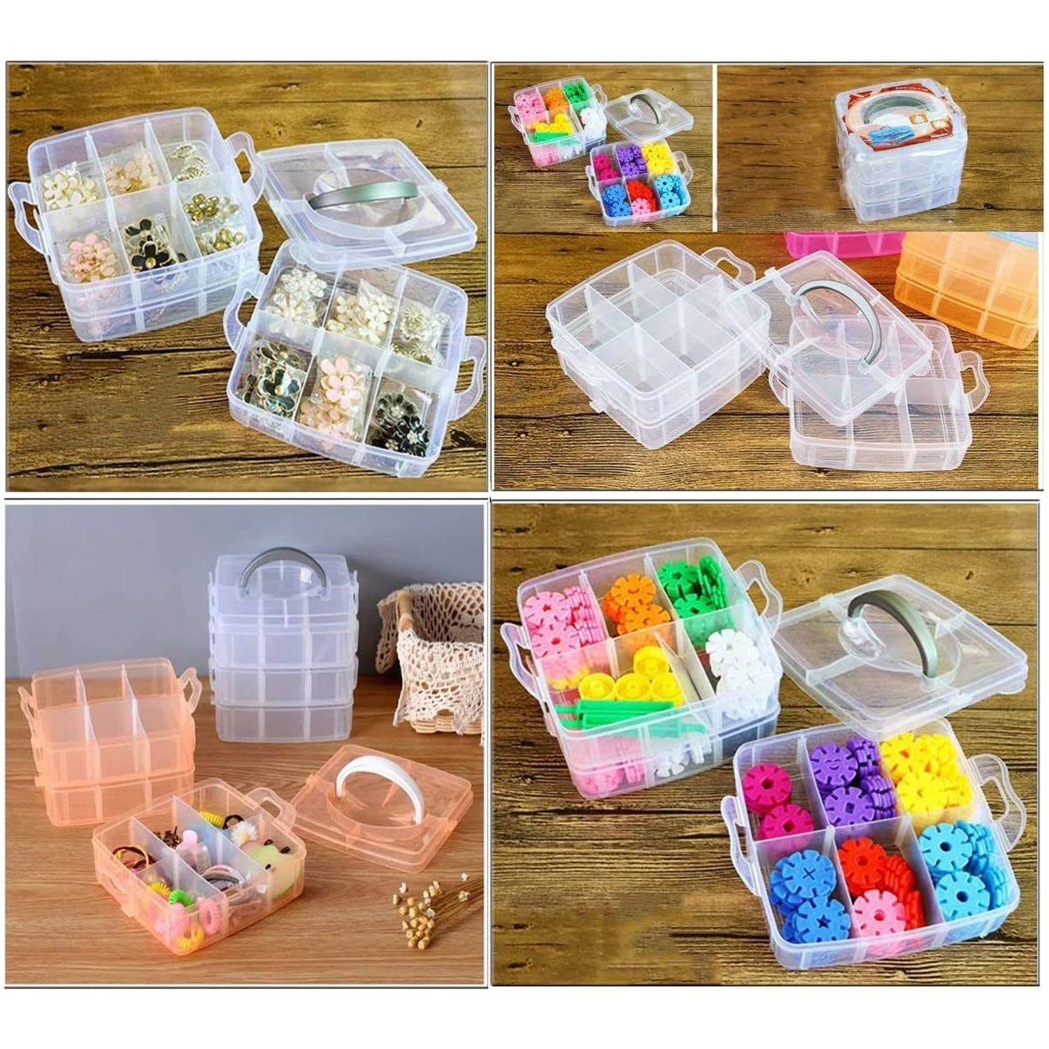 3-Tier 18 Sections Transparent Stackable Adjustable Compartment Slot Plastic Craft Storage Box - Image 4