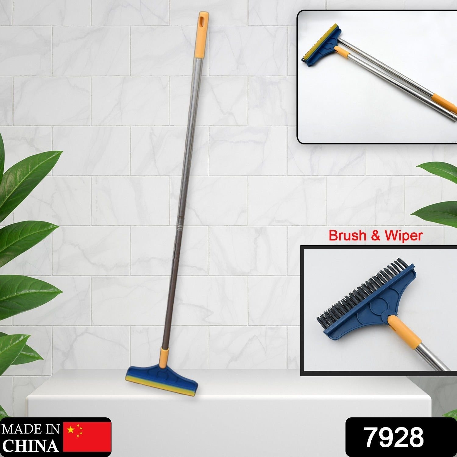 2 in 1 Cleaning Brush & Wiper , Long Handle Floor Brush, Rotatable Cleaning Brush for Bathroom, Kitchen, 120 Degree Triangular Rotating Brush Head wit - Image 2