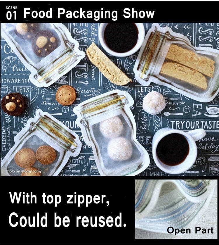 Reusable Airtight Seal Plastic Food Storage Mason Jar Zipper (150ml) - Image 8