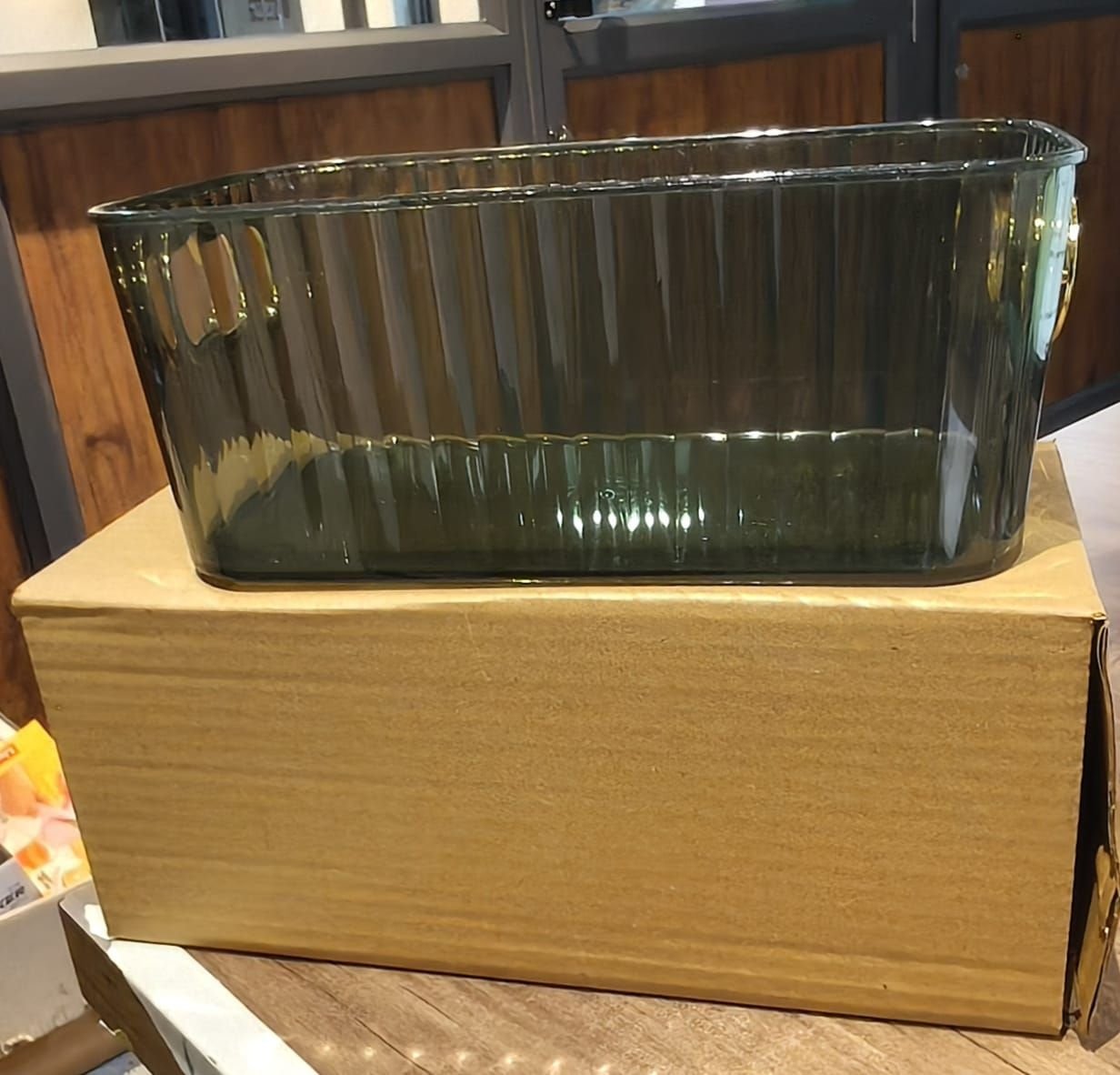 Premium Ribbed Transparent Storage Basket with Gold Handle – Multipurpose Kitchen & Home Organizer Box - Image 8