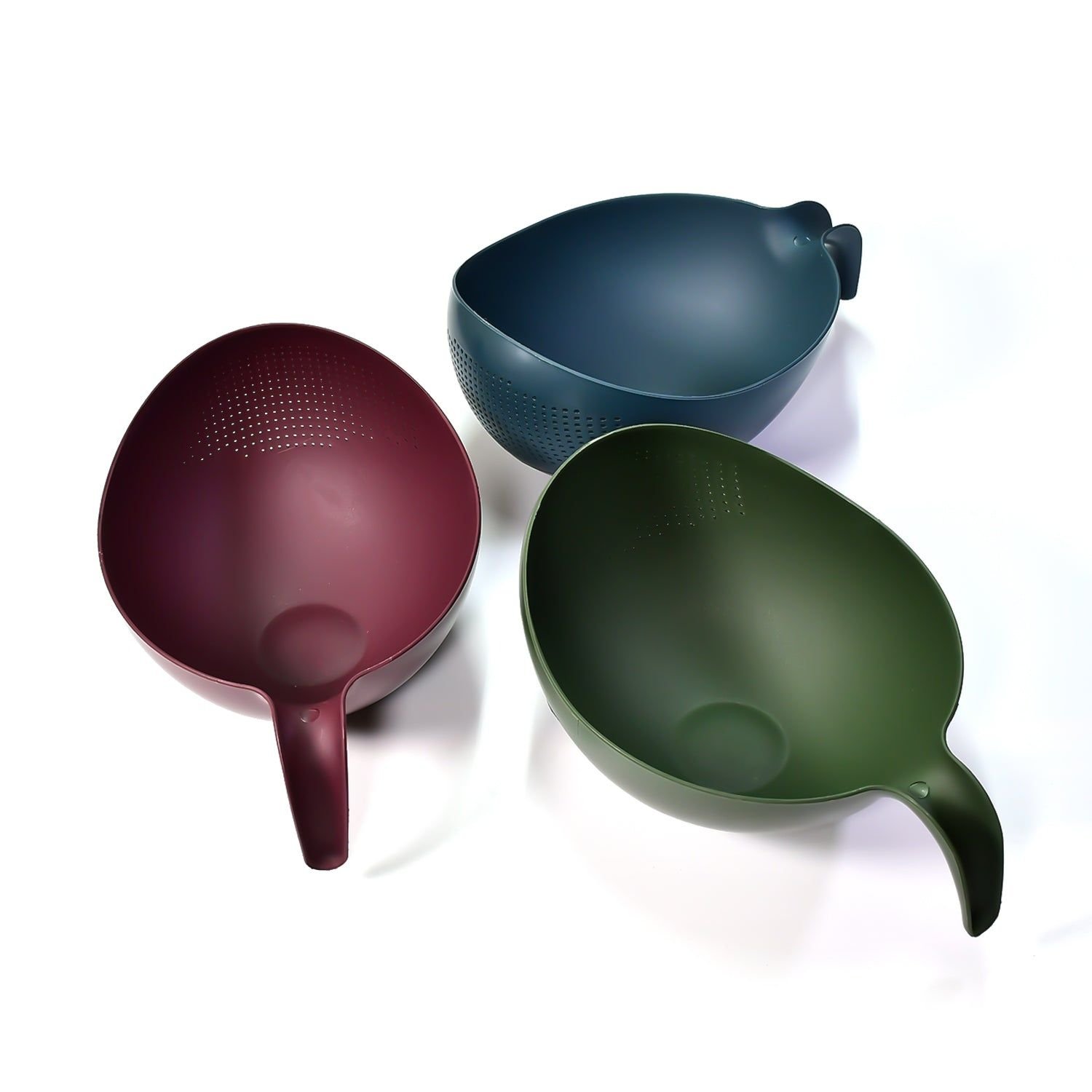 Plastic Rice Bowl / Food Strainer Thick Drain Basket with Handle for Rice, Vegetable & Fruit (set of 3pcs With Brown box) - Image 4