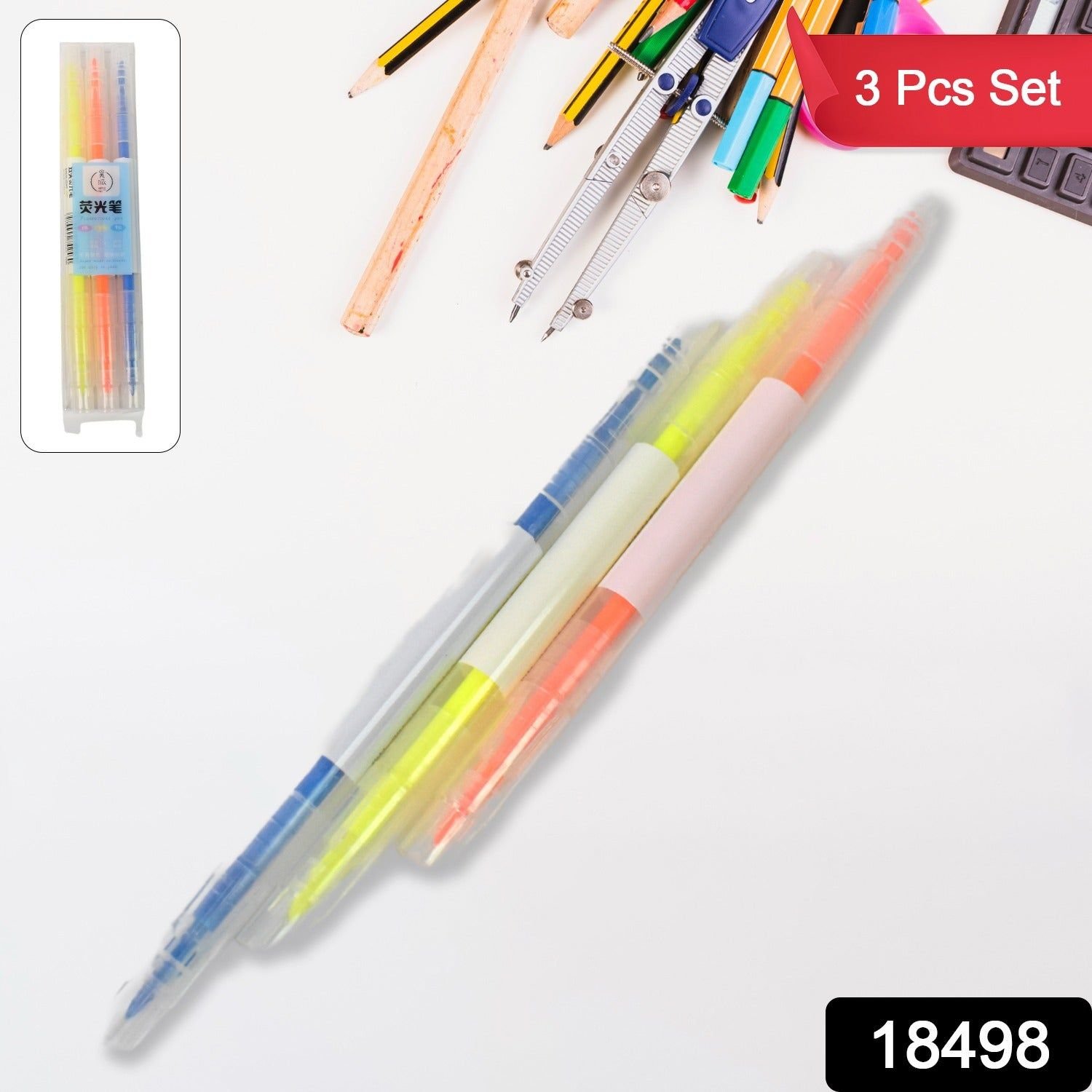 Dual-Headed Highlighter 3 Colors Double head Highlighter Pen (3 Pcs Set) - Image 2