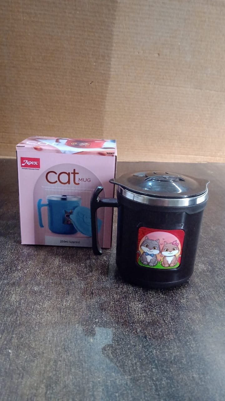 1 Pc Apex Cat Mug – 250 ml Stainless Steel Insulated Inner with Cute Cat Print | Assorted Colour - Image 4