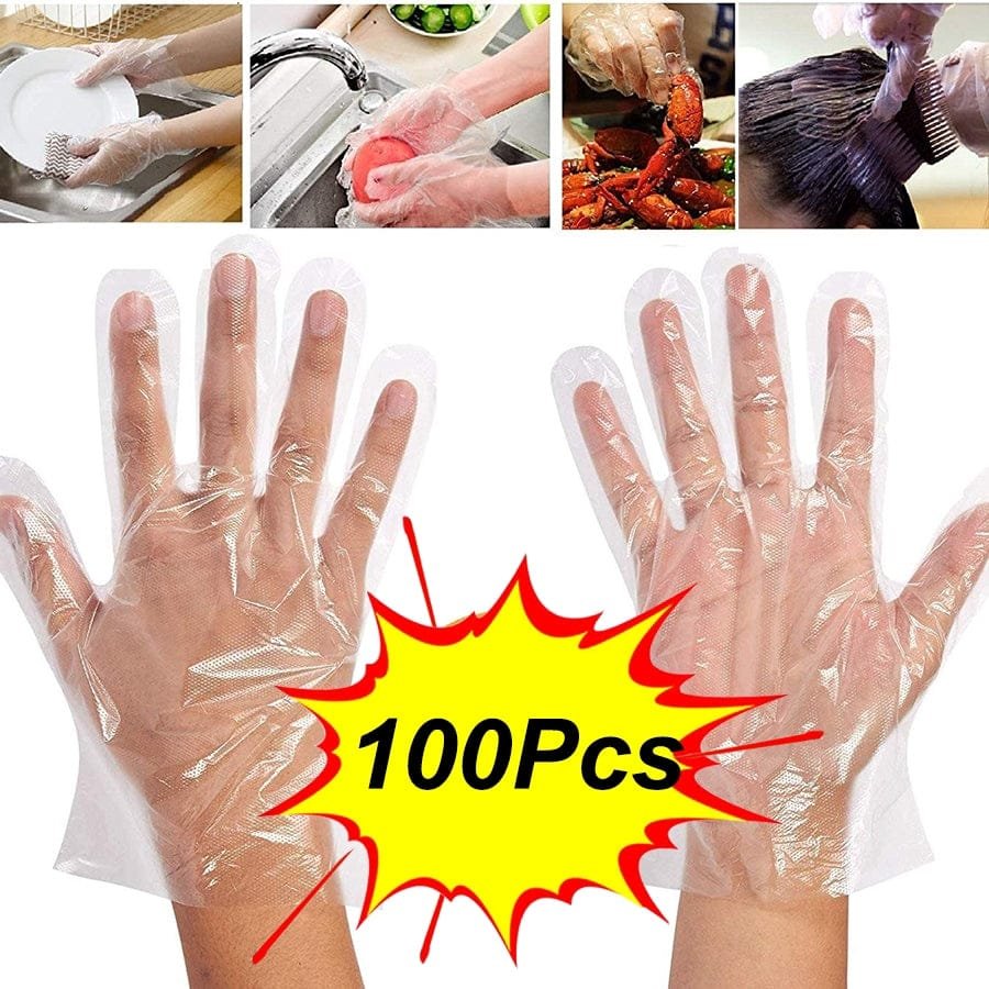 Plastic Transparent Disposable Clear Gloves (White) (100Pc) - Image 4