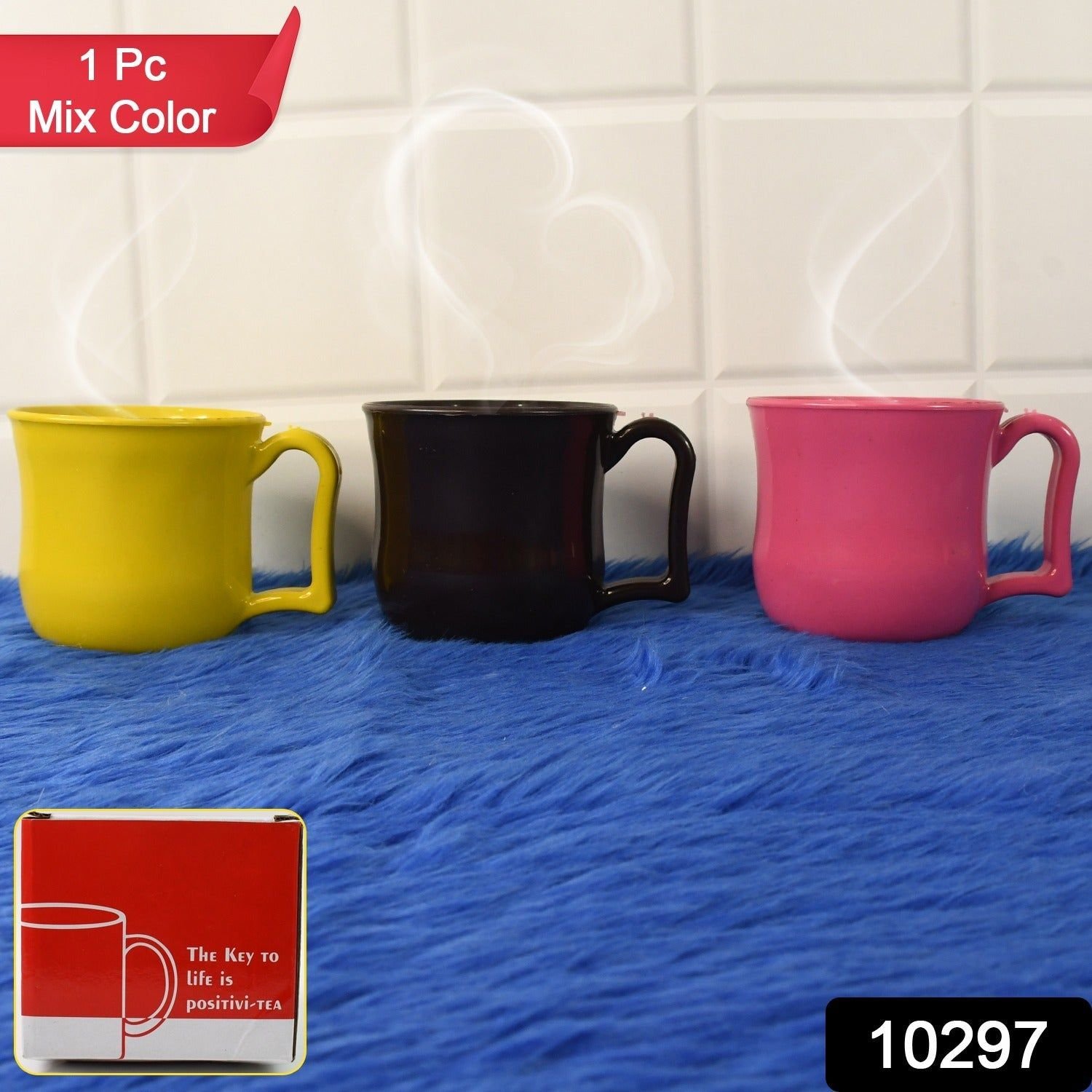 Premium Plastic Coffee / Tea Cups / Mug with Handle (1 Pc / With Color Box / Mix Color) - Image 2