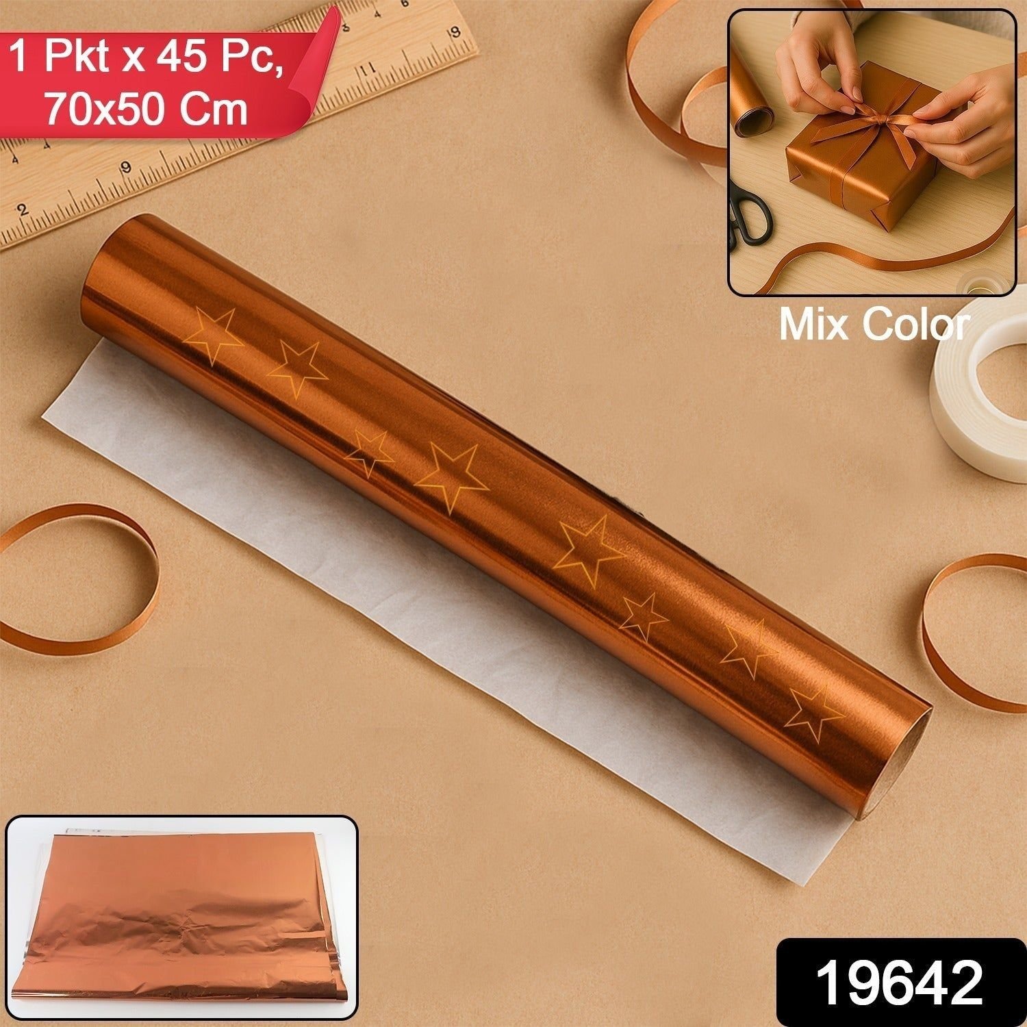 Premium Metallic Gift Wrapping Paper Sheets – 45 Sheets Approx (70 x 50 cm / Mix Color) - Image 2